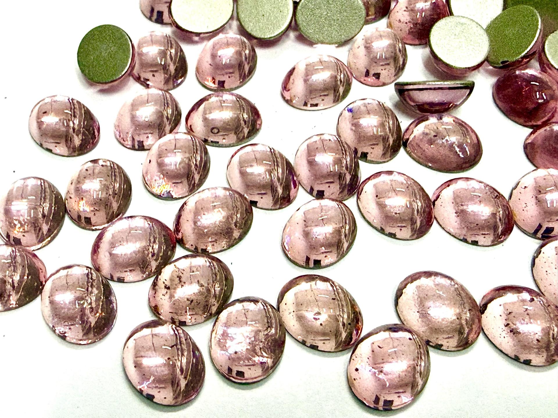 Swarovski 10x8 mm Vintage 2190 Light Rose Foiled Flat Back Oval Cabochon Cabs