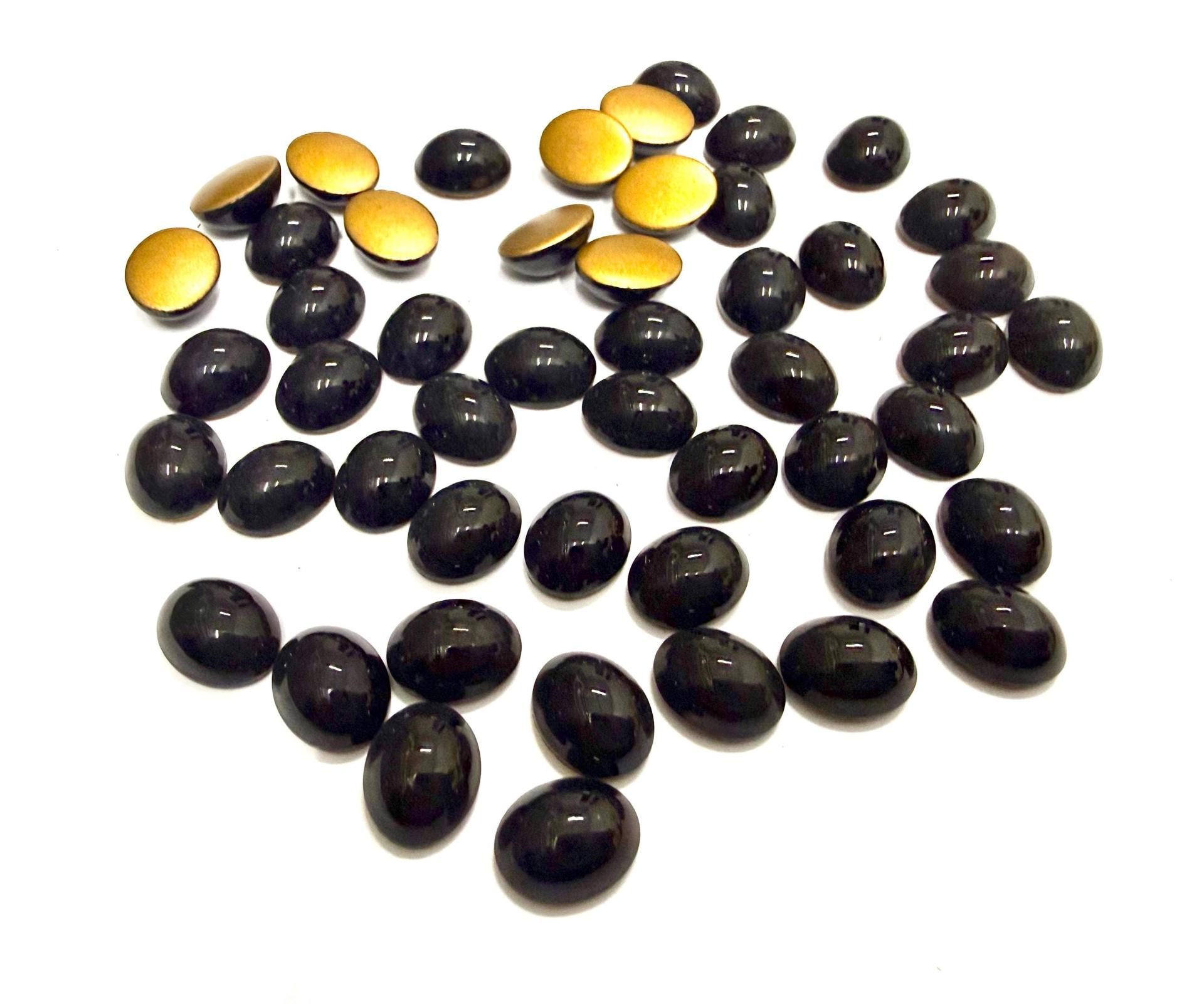 Swarovski 10x8 mm Vintage 2190 Jet Foiled Flat Back Oval Cabochon Cabs