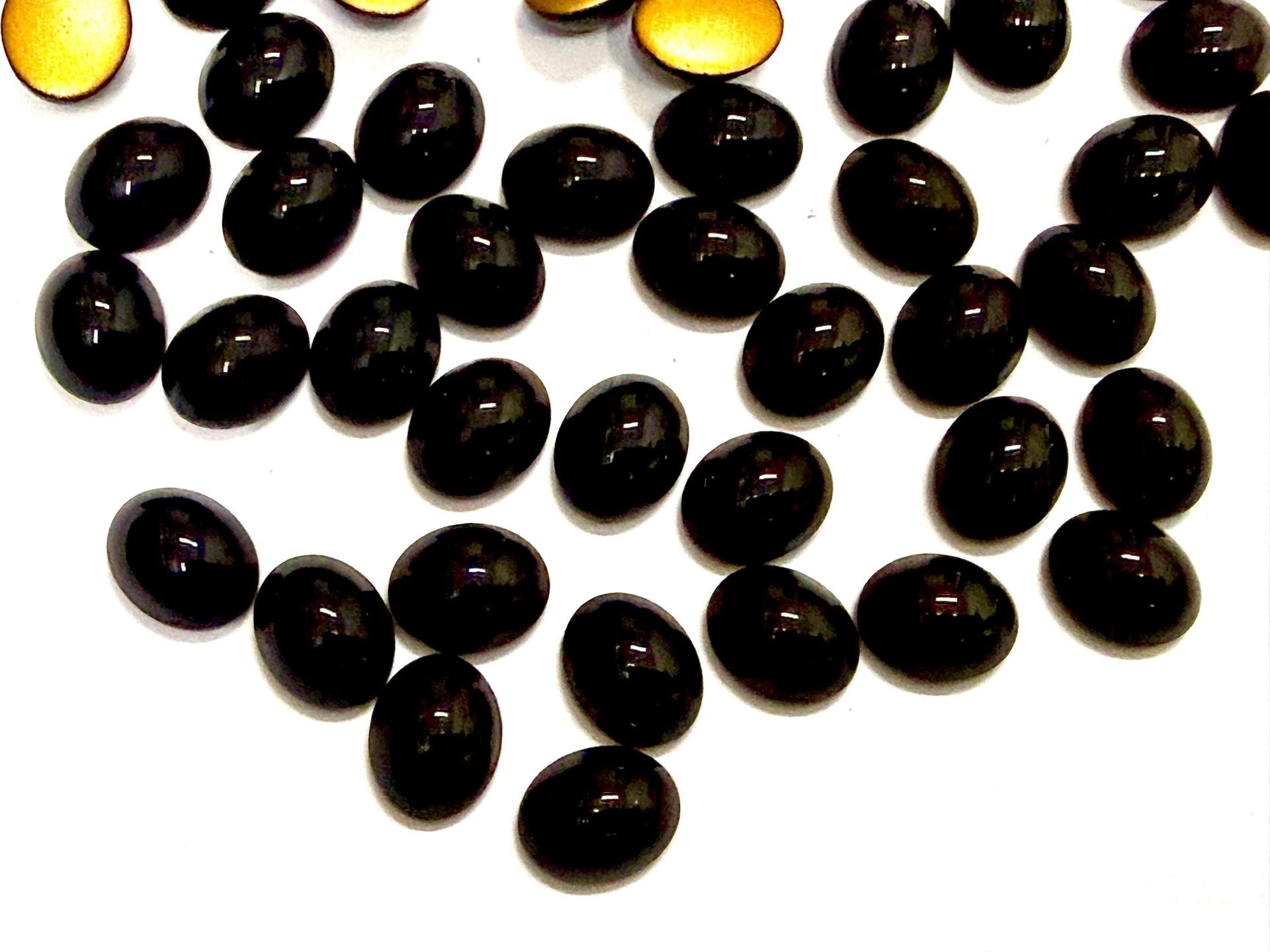 Swarovski 10x8 mm Vintage 2190 Jet Foiled Flat Back Oval Cabochon Cabs