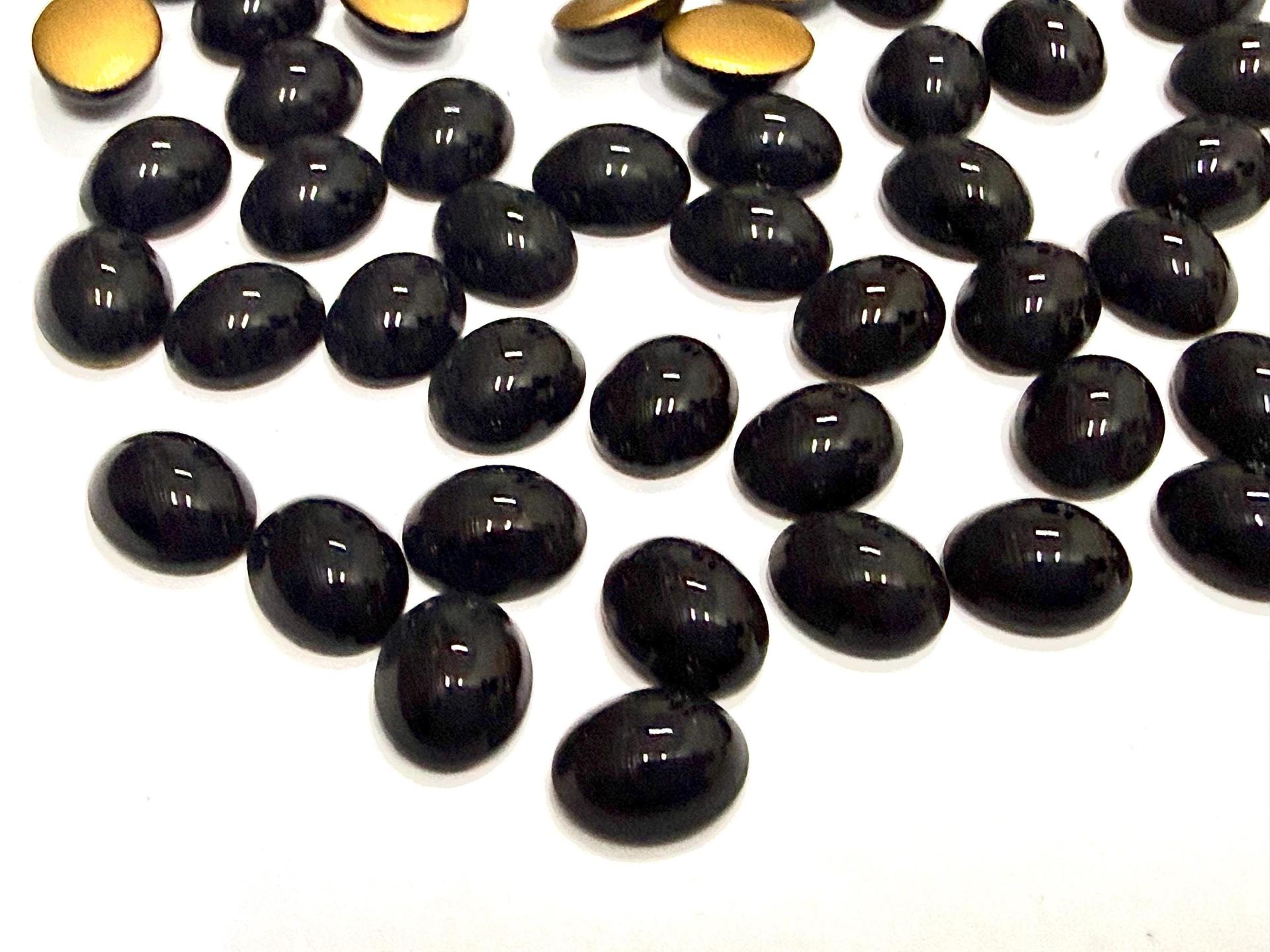 Swarovski 10x8 mm Vintage 2190 Jet Foiled Flat Back Oval Cabochon Cabs