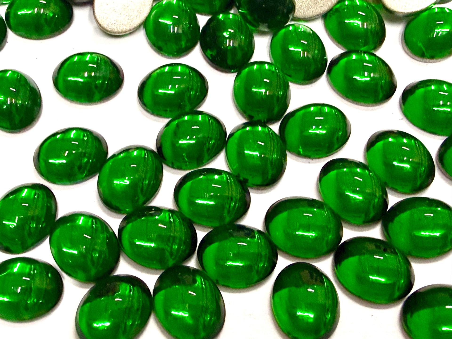 Swarovski 10x8 mm Vintage 2190 Medium Emerald Foiled Flat Back Oval Cabochon Cabs