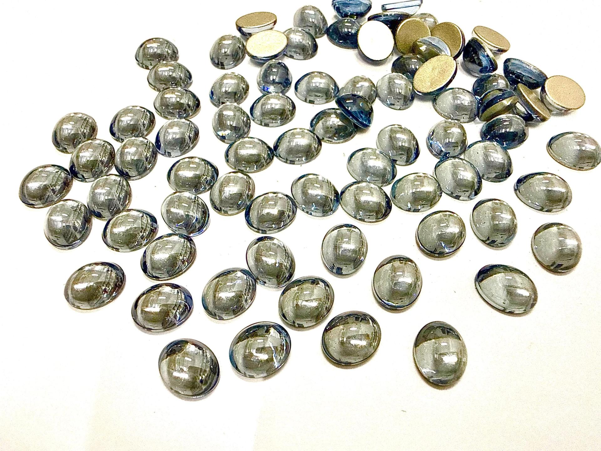 Swarovski 10x8 mm Vintage 2190 Light Sapphire Satin Foiled Flat Back Oval Cabochon Cabs