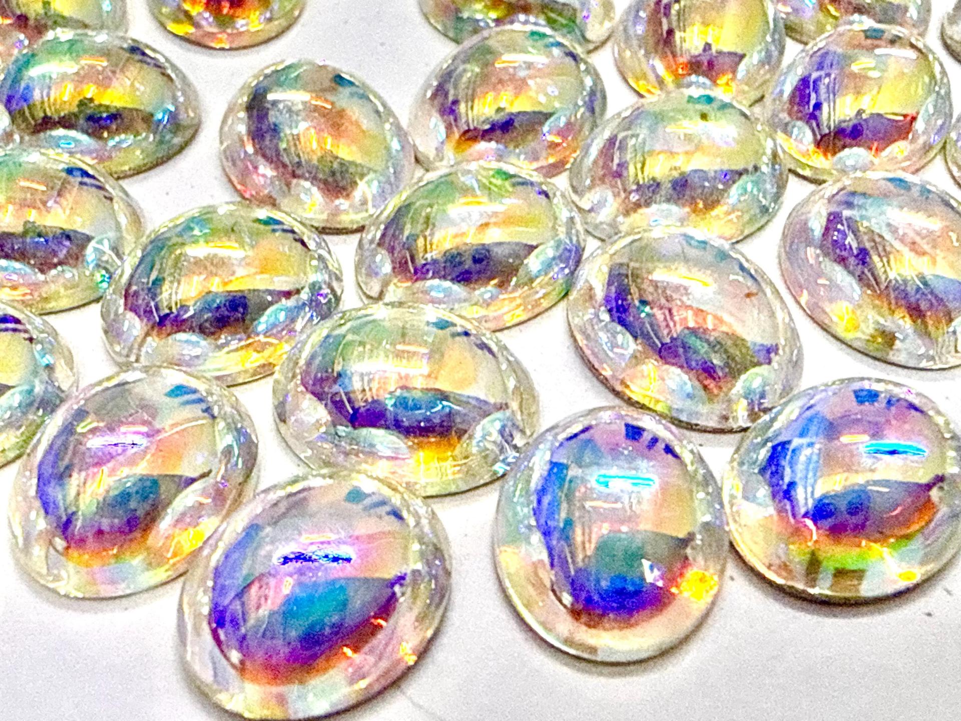 Swarovski 10x8 mm Vintage 2190 Crystal Aurore Boreale Foiled Flat Back Oval Cabochon Cabs