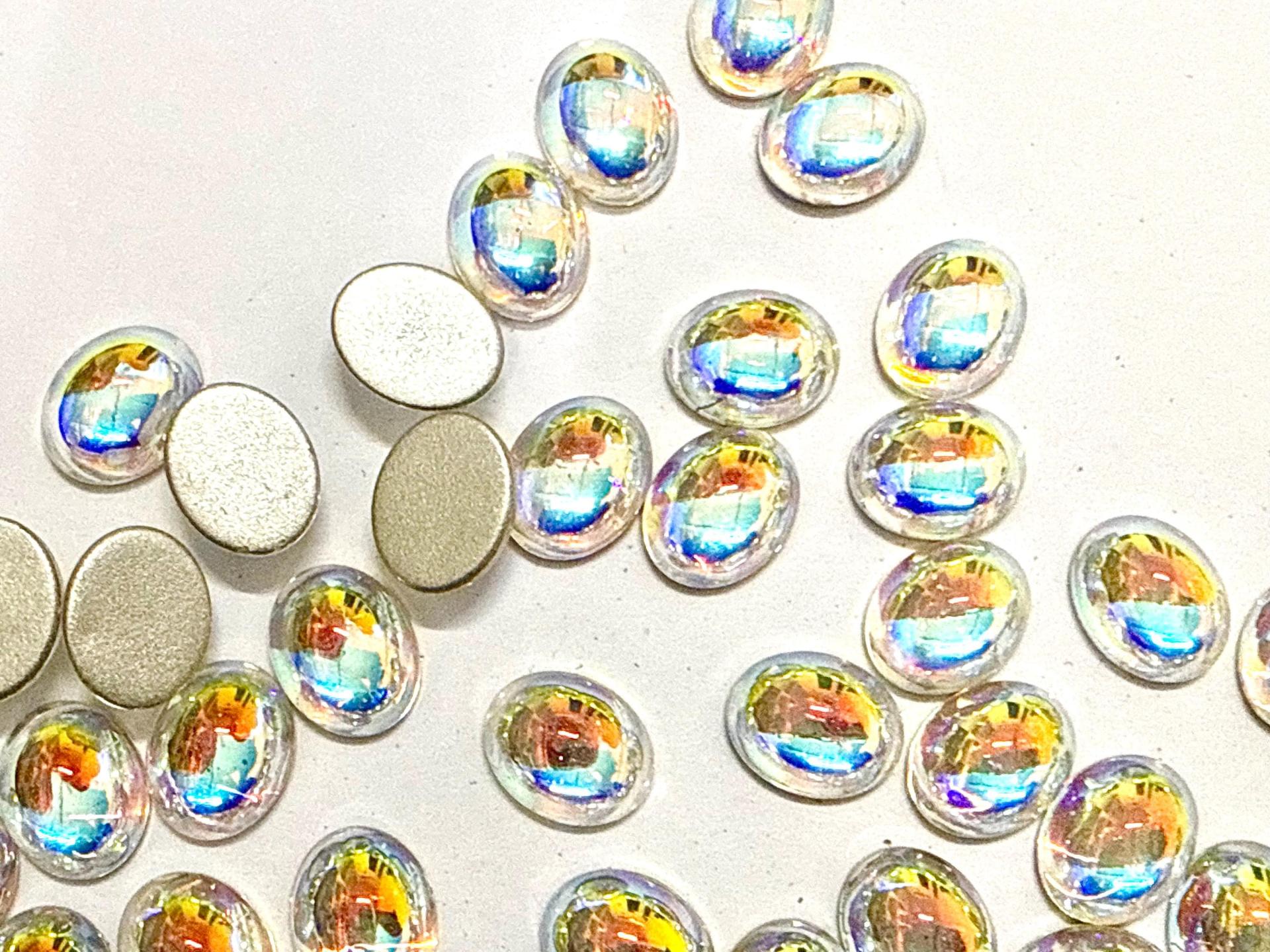 Swarovski 10x8 mm Vintage 2190 Crystal Aurore Boreale Foiled Flat Back Oval Cabochon Cabs