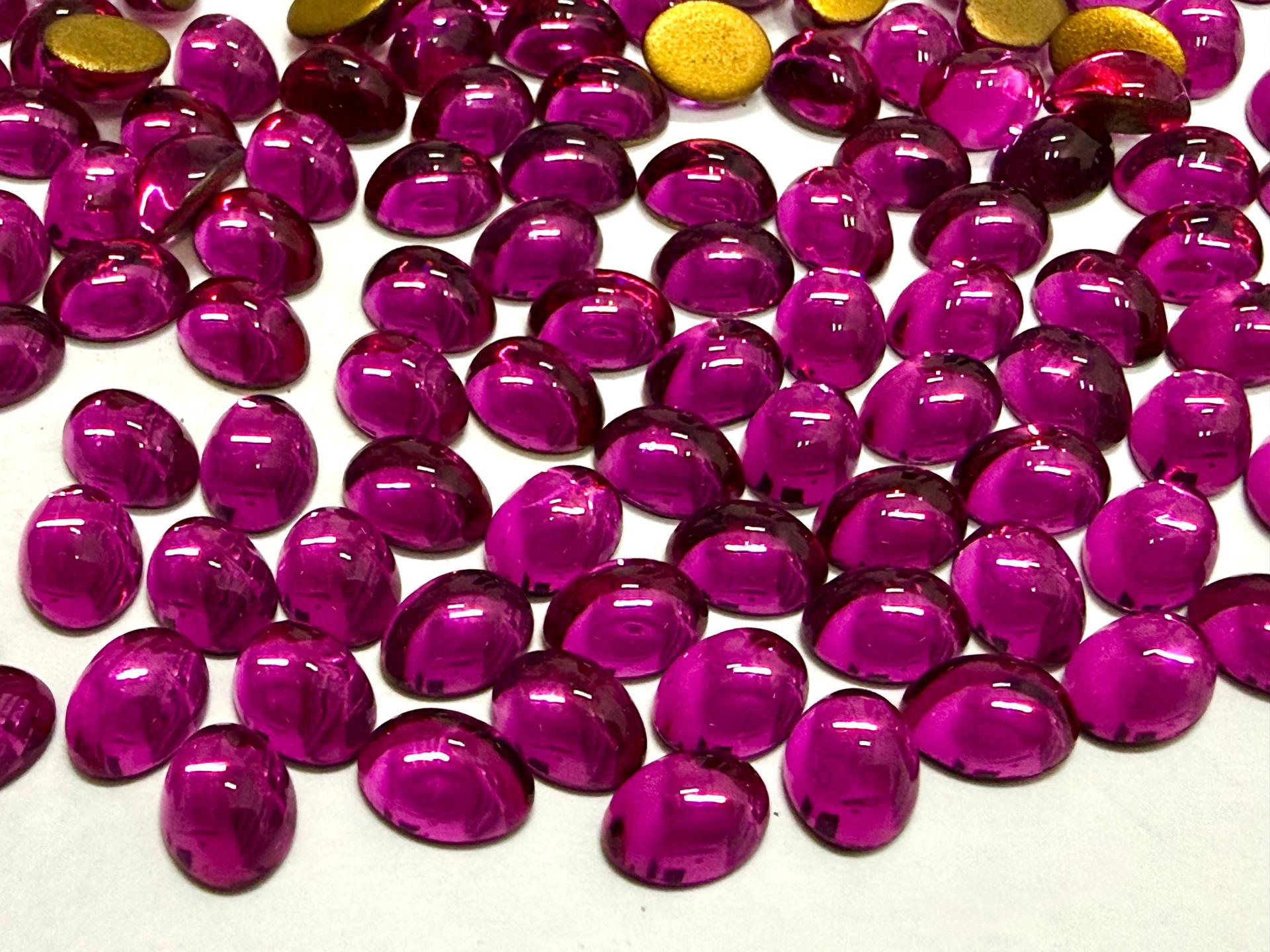 Swarovski 8x6 mm Vintage 2190 Fuchsia Foiled Flat Back Oval Cabochon Cabs