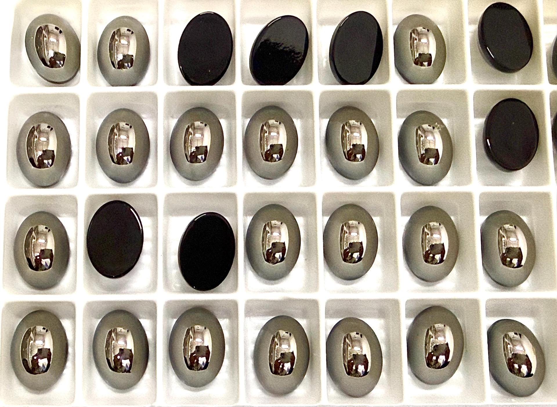 Swarovski 8x6 mm Vintage 2190 Jet Metallic Silver Foiled Flat Back Oval Cabochon Cabs