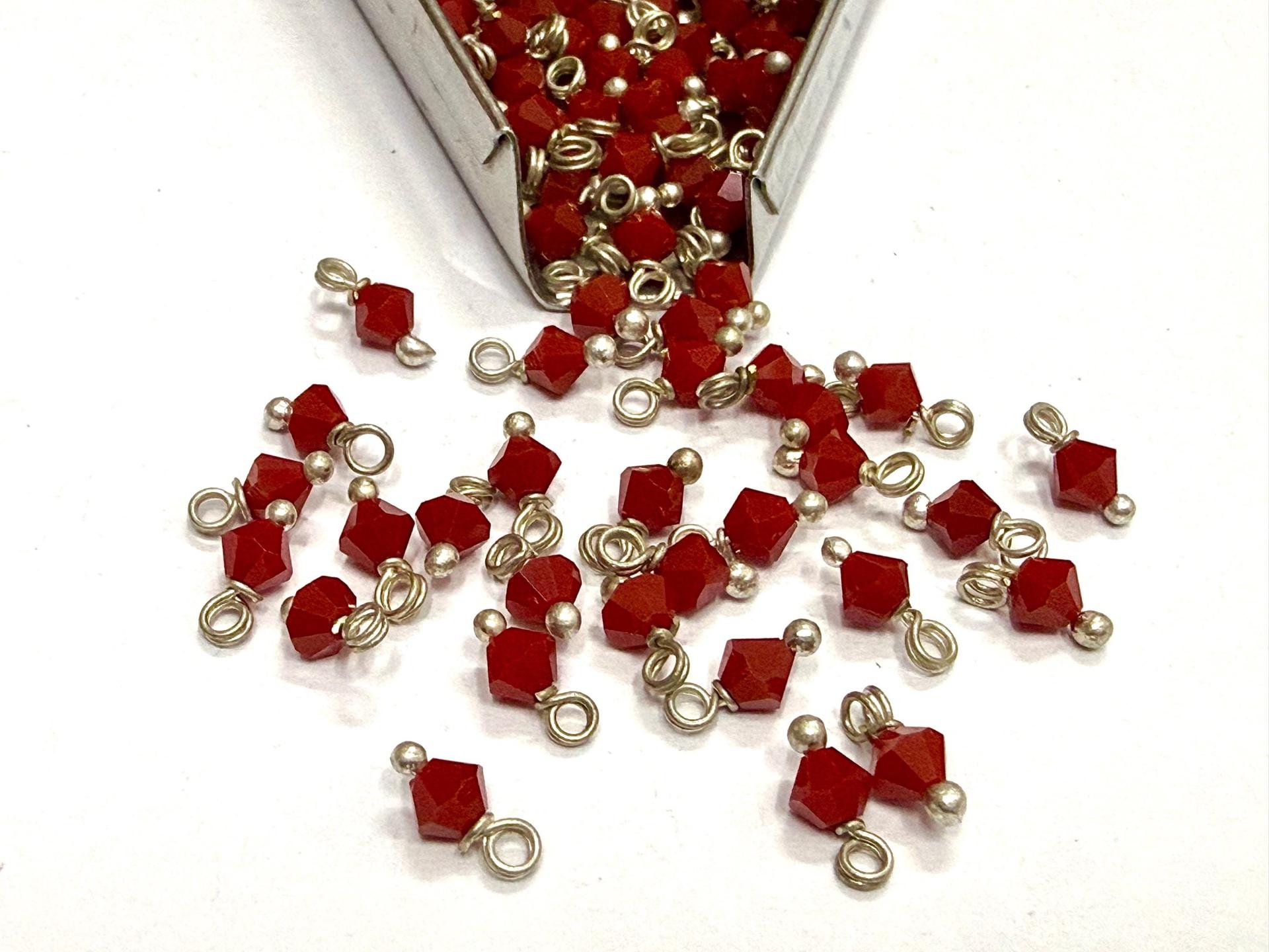 4mm Swarovski Dark Coral Red crystal dangles in Sterling Silver wire wrapped- charms- drops- jewelry making 36/72/144/432/1000Pieces