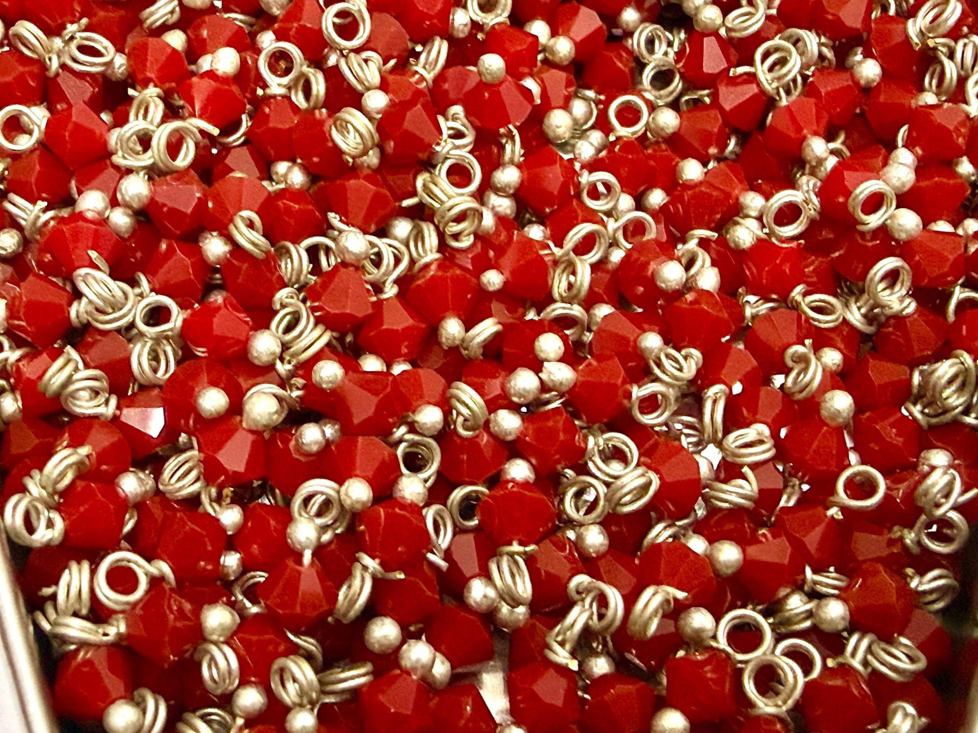 4mm Swarovski Dark Coral Red crystal dangles in Sterling Silver wire wrapped- charms- drops- jewelry making 36/72/144/432/1000Pieces