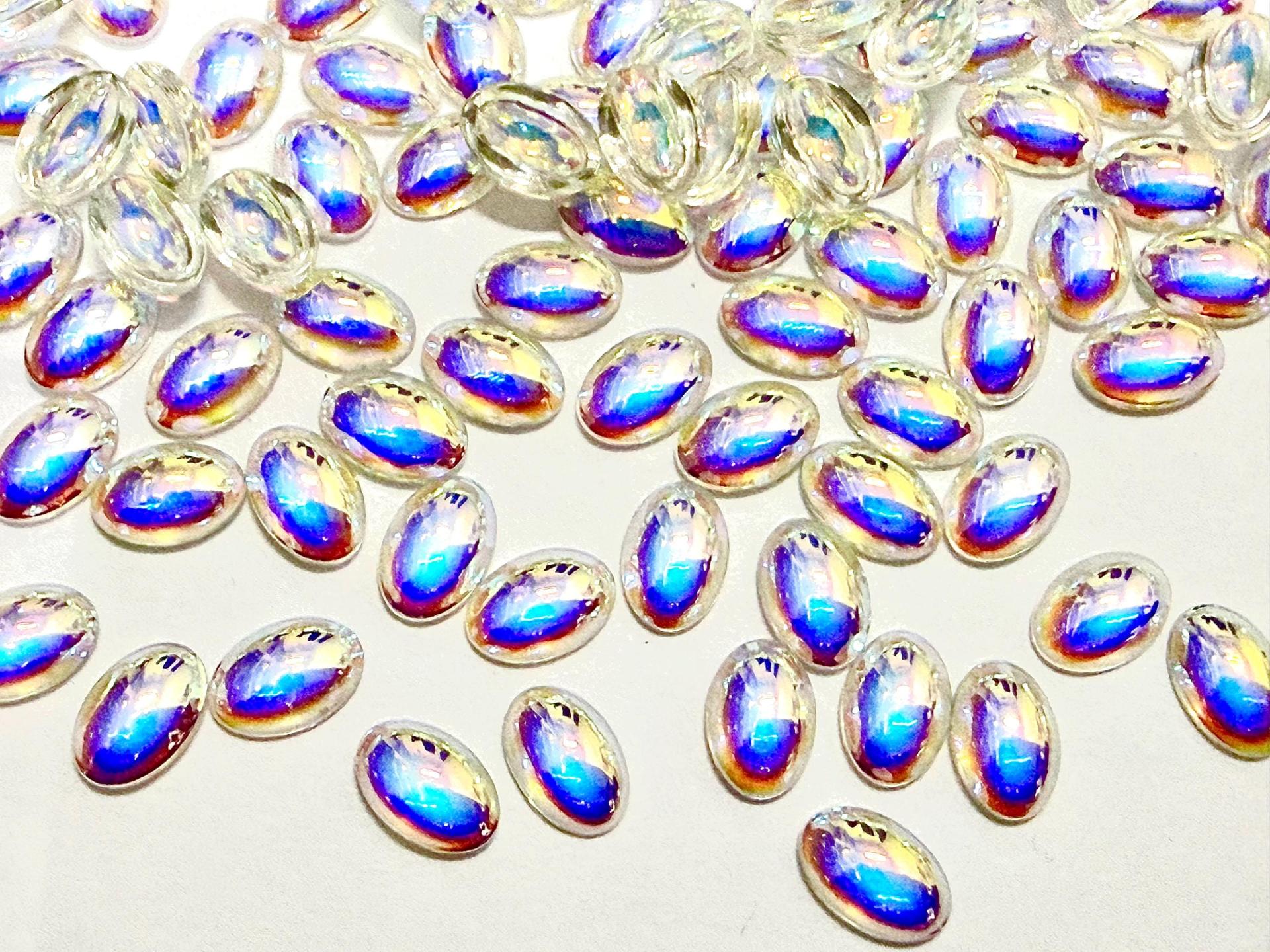 Swarovski Oval Cabochons Crystal Aurore Boreale Unfoiled 6x4mm, 2190/4 Flat Back Glass Stones