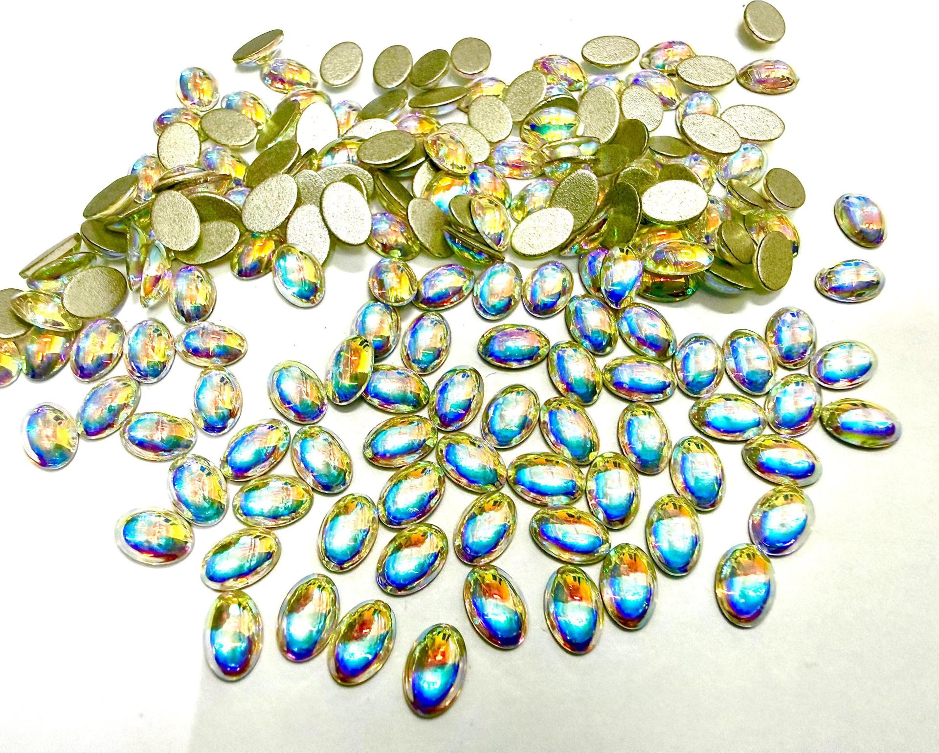 Swarovski Oval Cabochons Crystal Aurore Boreale Foiled 6x4mm, 2190/4 Flat Back Glass Stones