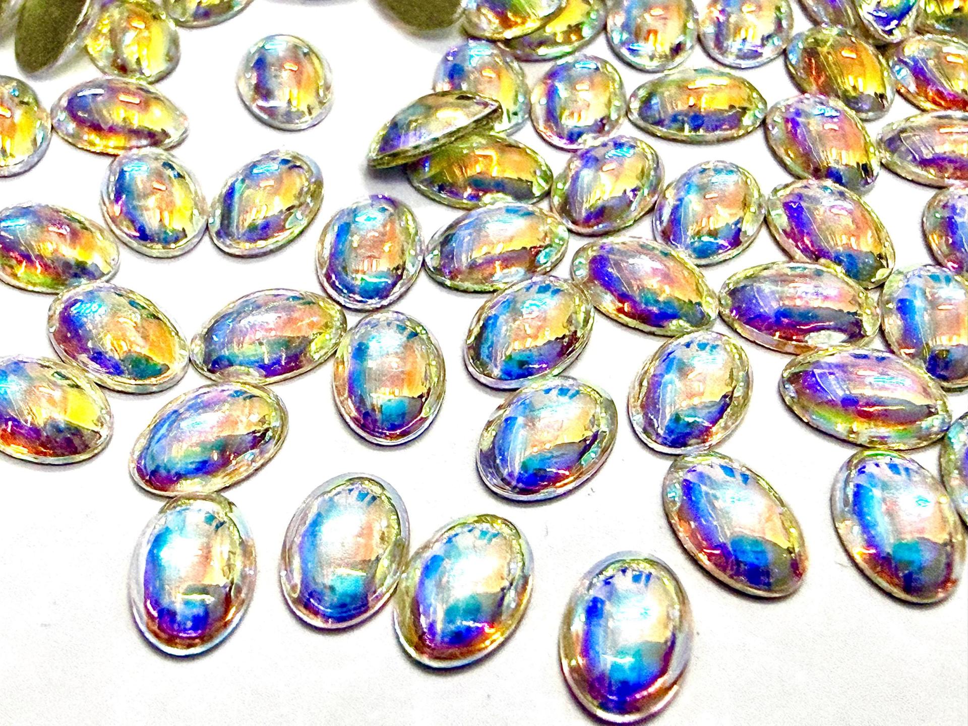 Swarovski Oval Cabochons Crystal Aurore Boreale Foiled 6x4mm, 2190/4 Flat Back Glass Stones