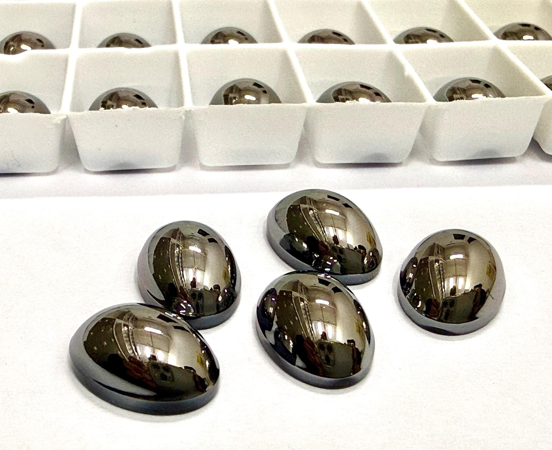Swarovski 14x10 mm Vintage 2190 Jet Metallic Silver Unfoiled Flat Back Oval Cabochon Cabs