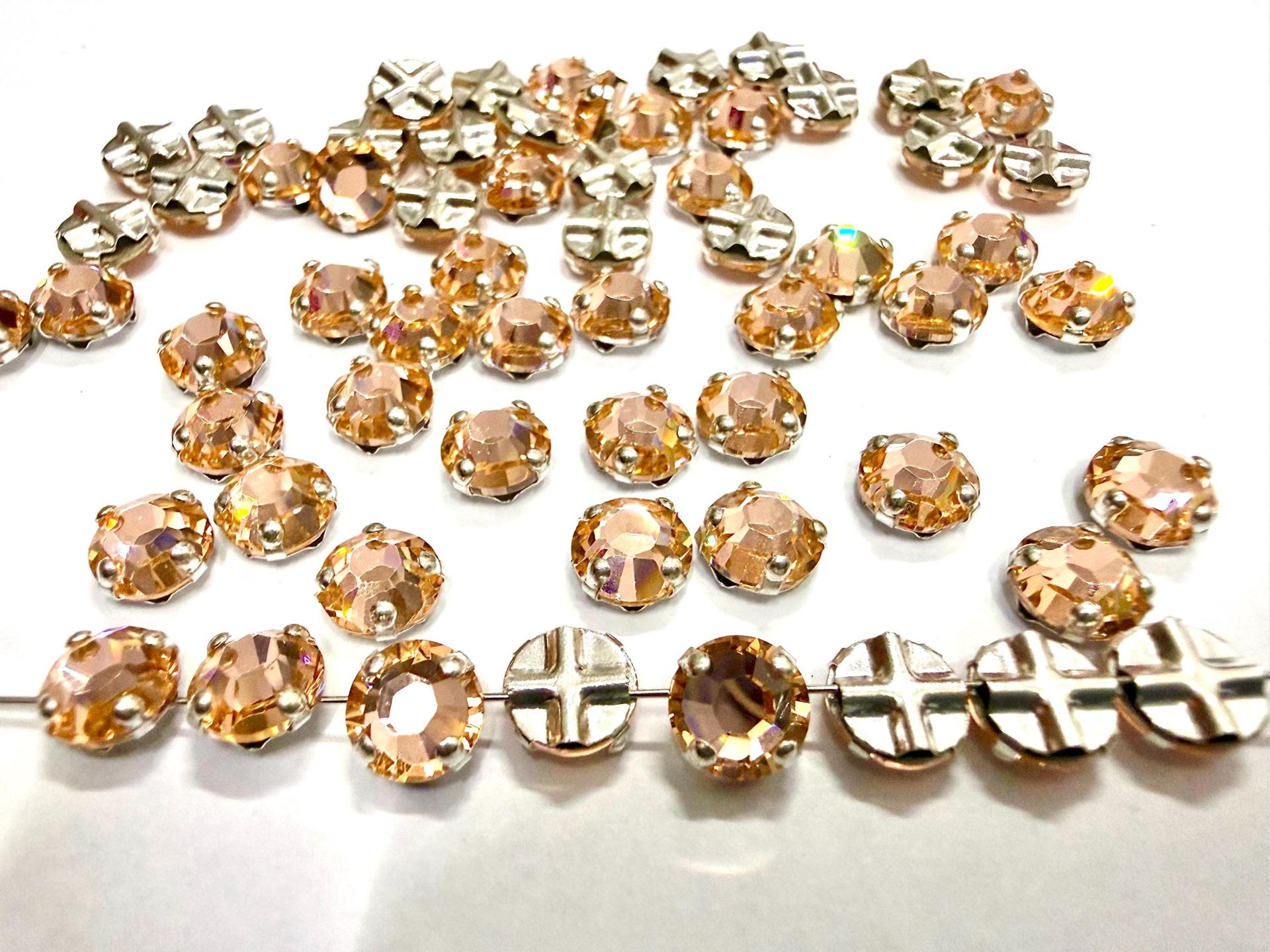Vintage Swarovski Crystal Light Peach Rose Montees, 40ss Silver Plated Settings