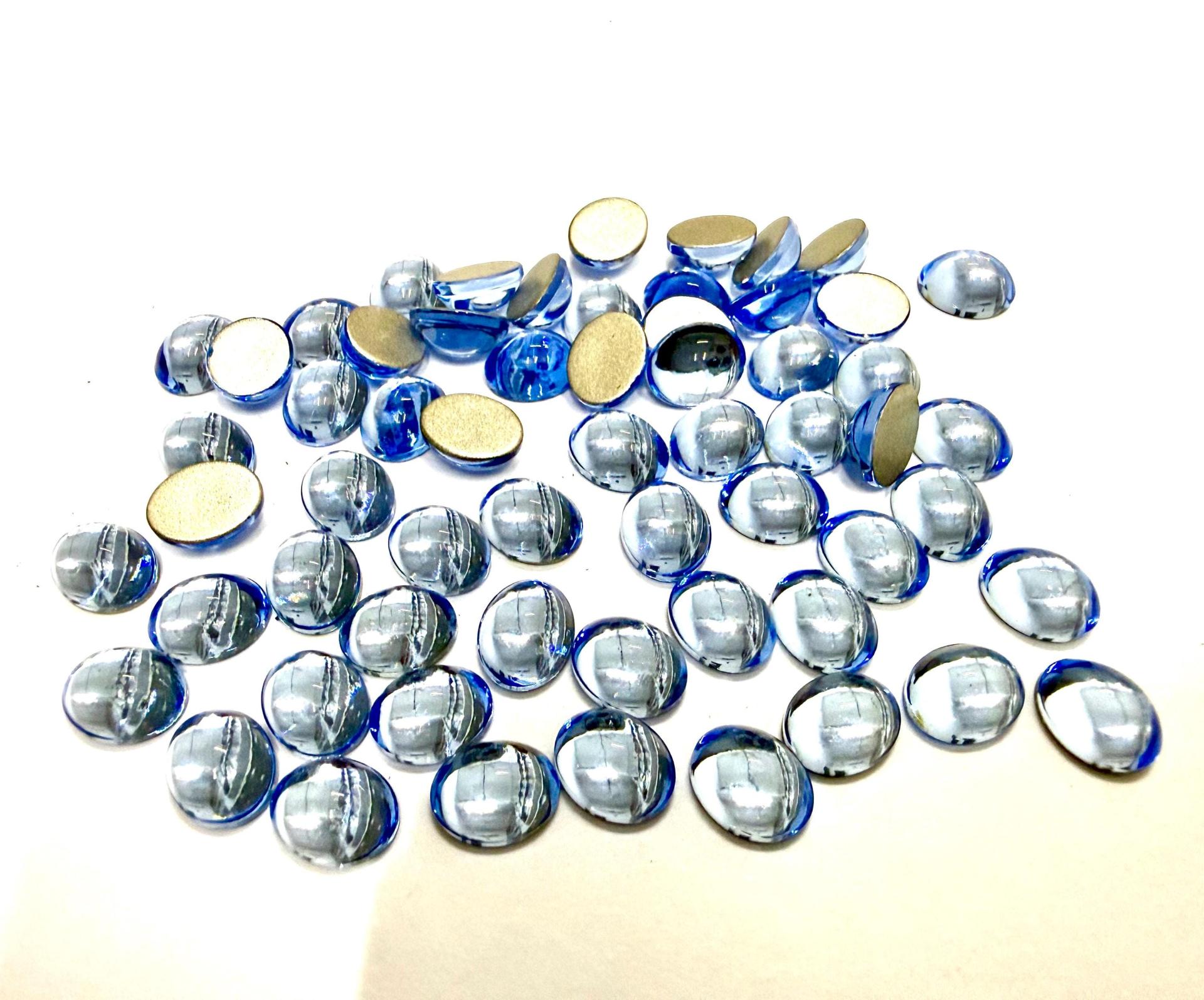 Swarovski 10x8 mm Vintage 2190 Light Sapphire Foiled Flat Back Oval Cabochon Cabs
