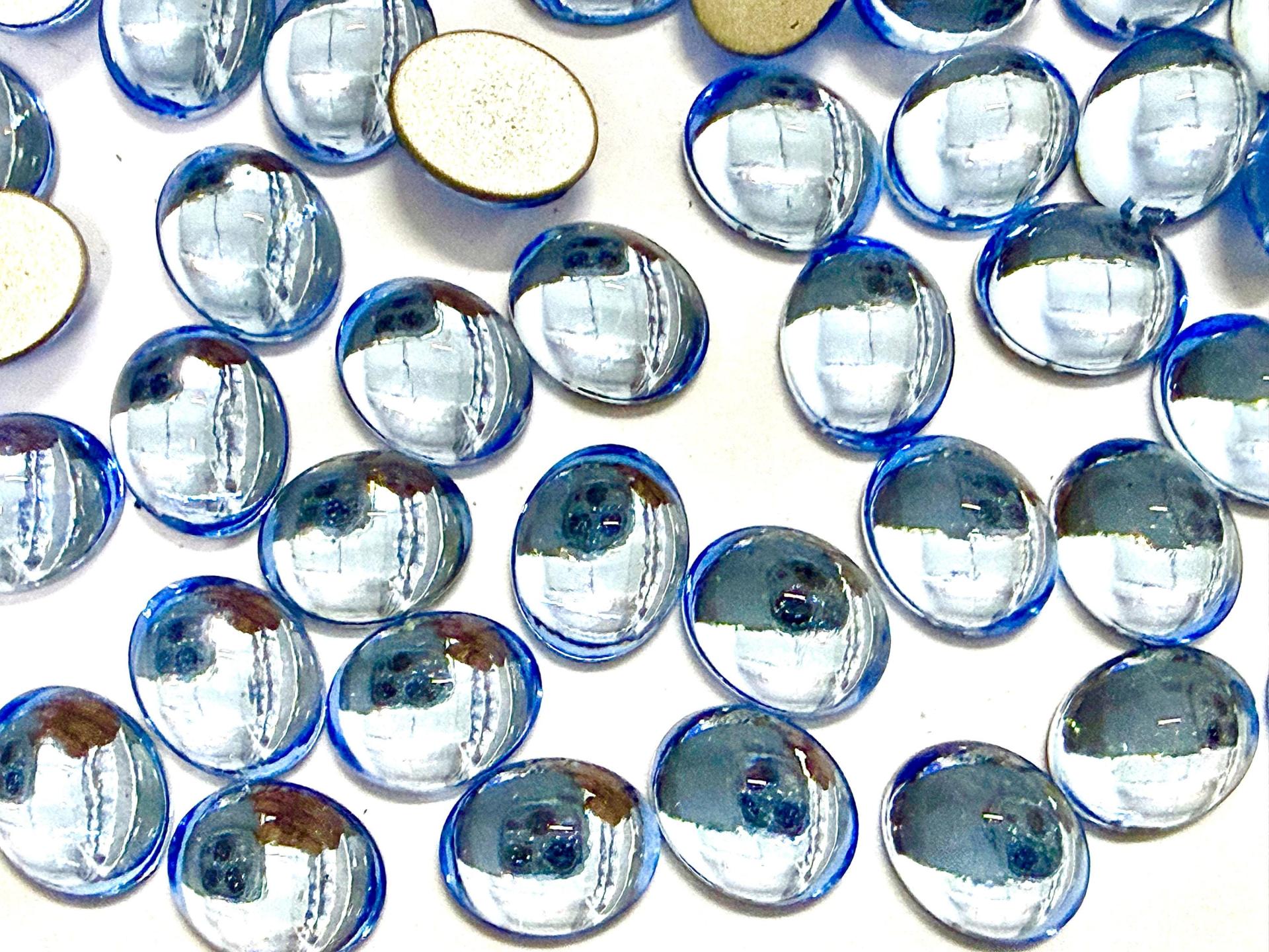 Swarovski 10x8 mm Vintage 2190 Light Sapphire Foiled Flat Back Oval Cabochon Cabs