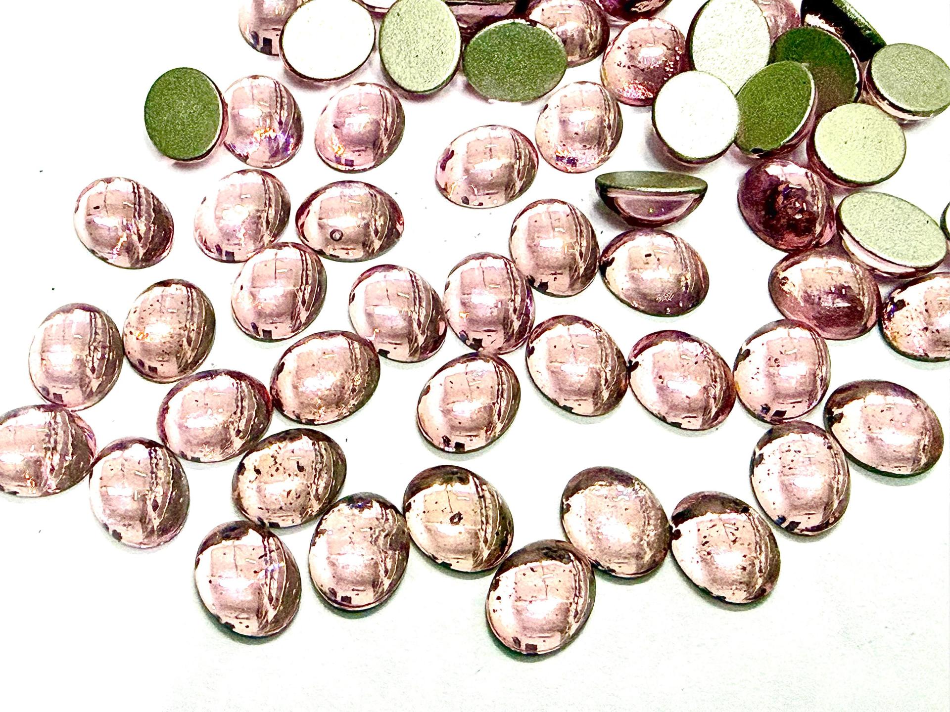 Swarovski 10x8 mm Vintage 2190 Light Rose Foiled Flat Back Oval Cabochon Cabs
