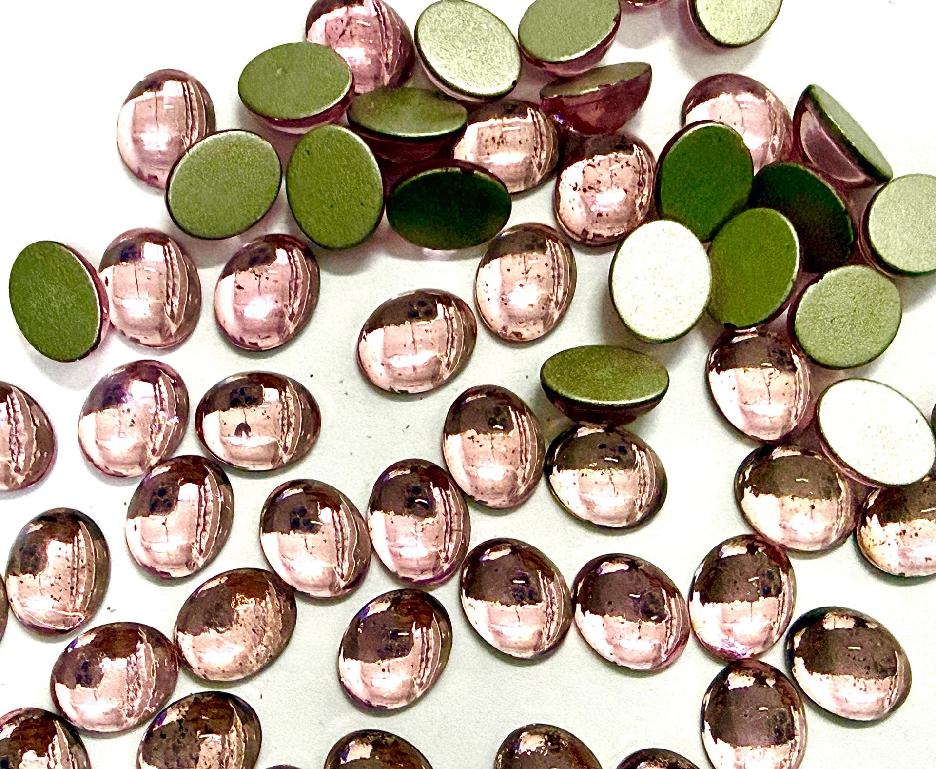 Swarovski 10x8 mm Vintage 2190 Light Rose Foiled Flat Back Oval Cabochon Cabs
