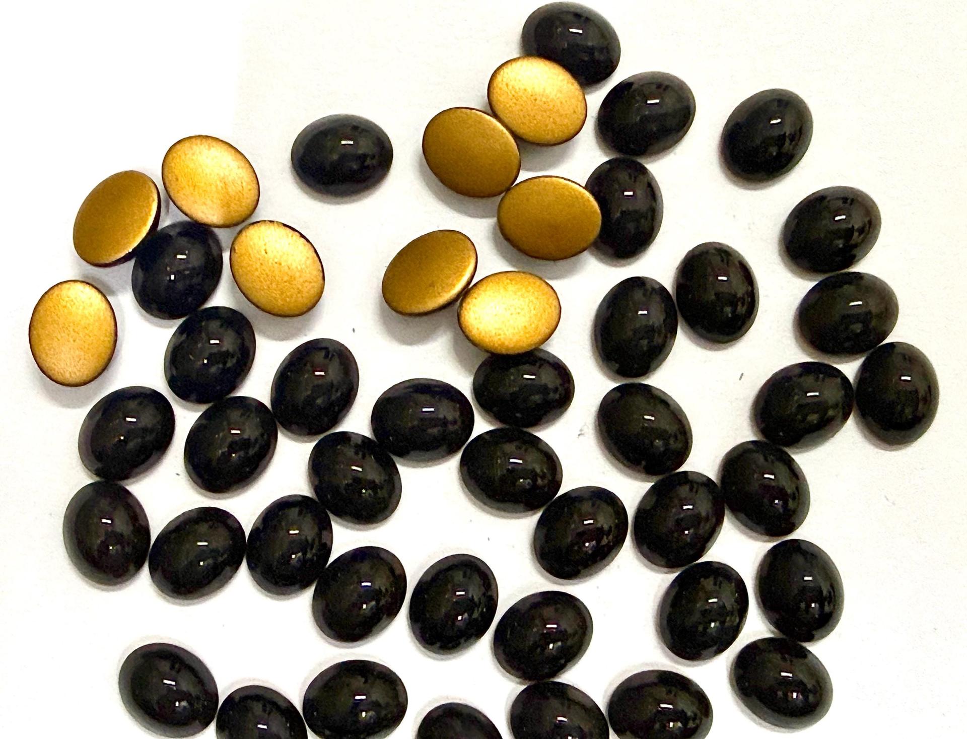 Swarovski 10x8 mm Vintage 2190 Jet Foiled Flat Back Oval Cabochon Cabs