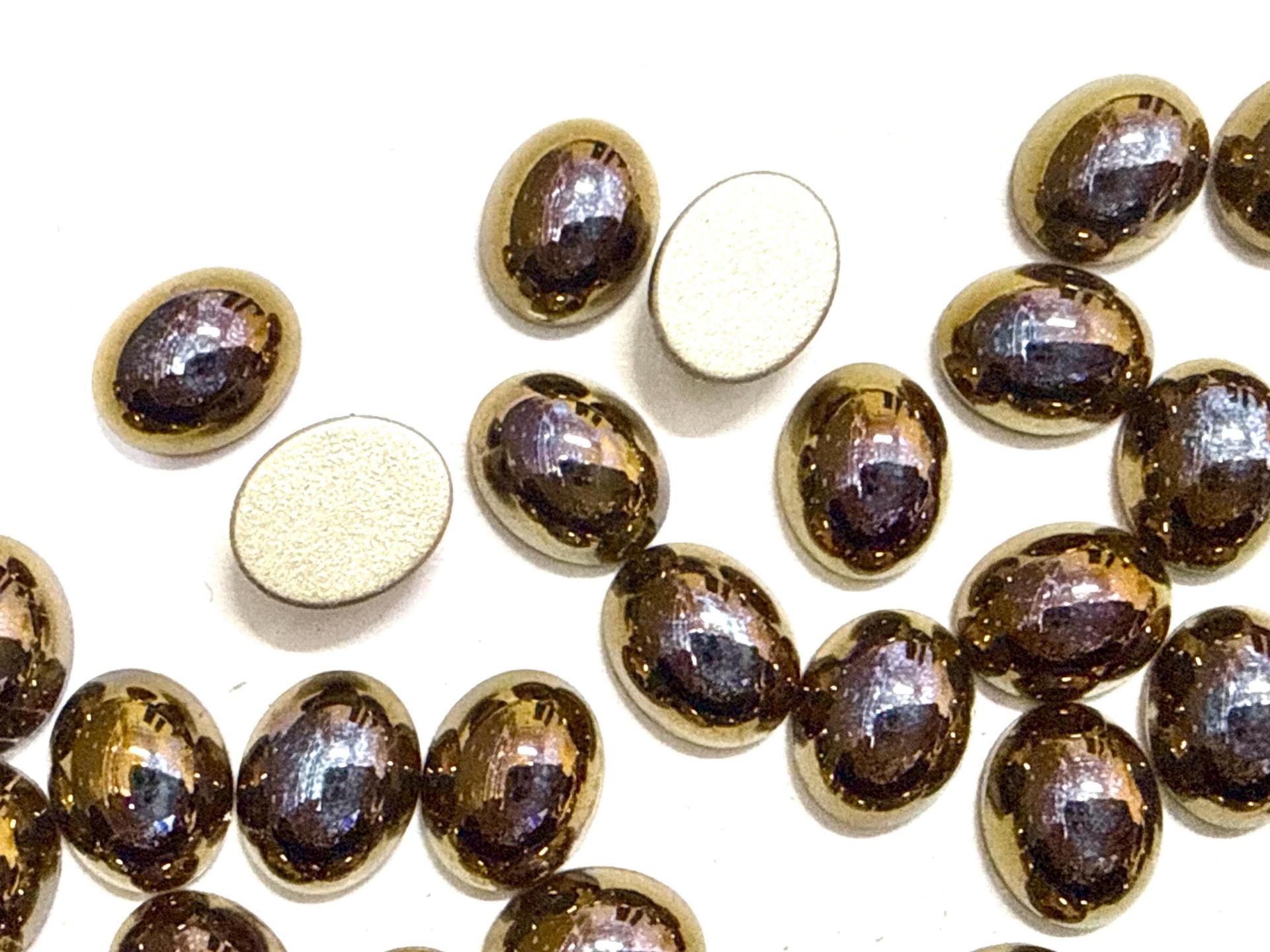 Swarovski 10x8 mm Vintage 2190 Crystal Dorado Foiled Flat Back Oval Cabochon Cabs