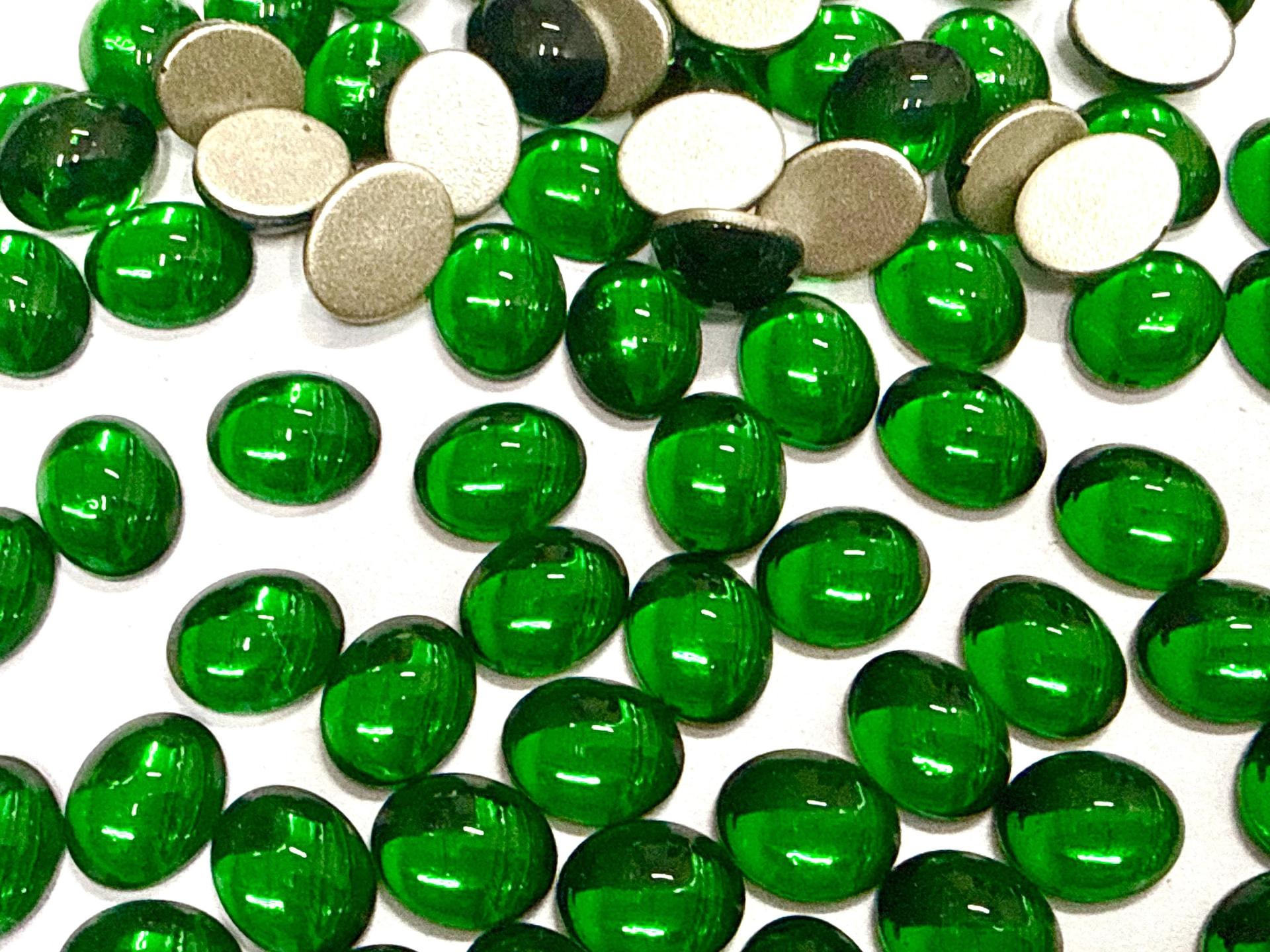 Swarovski 10x8 mm Vintage 2190 Medium Emerald Foiled Flat Back Oval Cabochon Cabs
