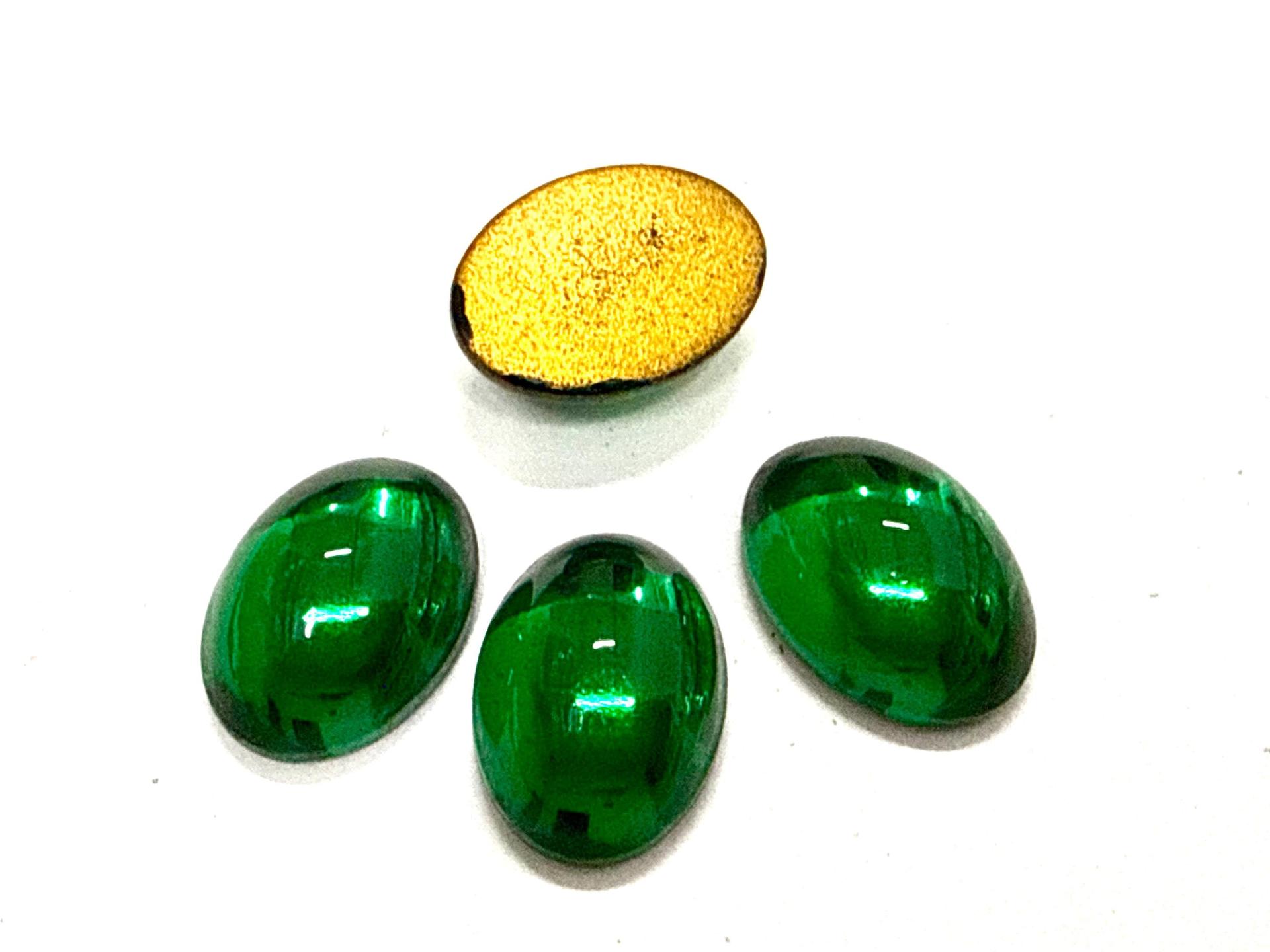 Swarovski 14x10 mm Vintage 2190 Emerald Foiled Flat Back Oval Cabochon Cabs