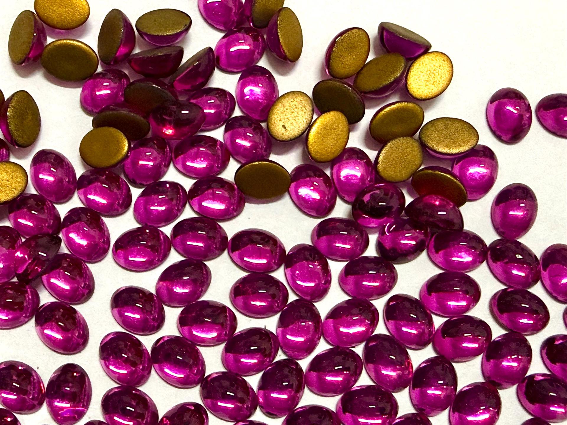 Swarovski 8x6 mm Vintage 2190 Fuchsia Foiled Flat Back Oval Cabochon Cabs