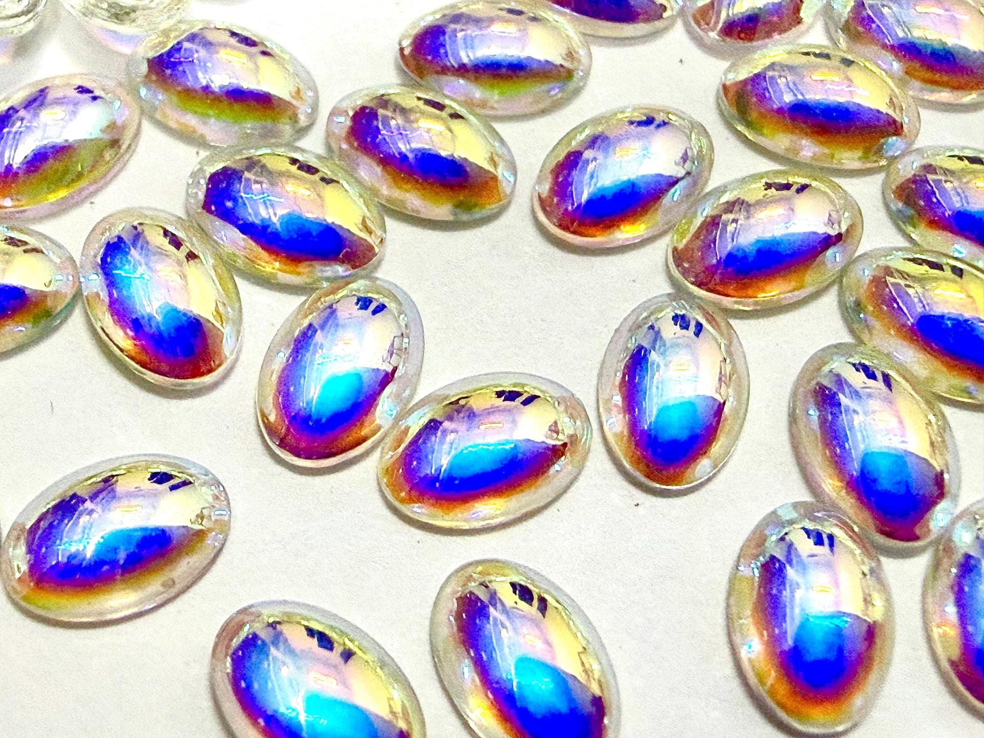 Swarovski 8x6 mm Vintage 2190 Crystal Aurore Boreale Unfoiled Flat Back Oval Cabochon Cabs