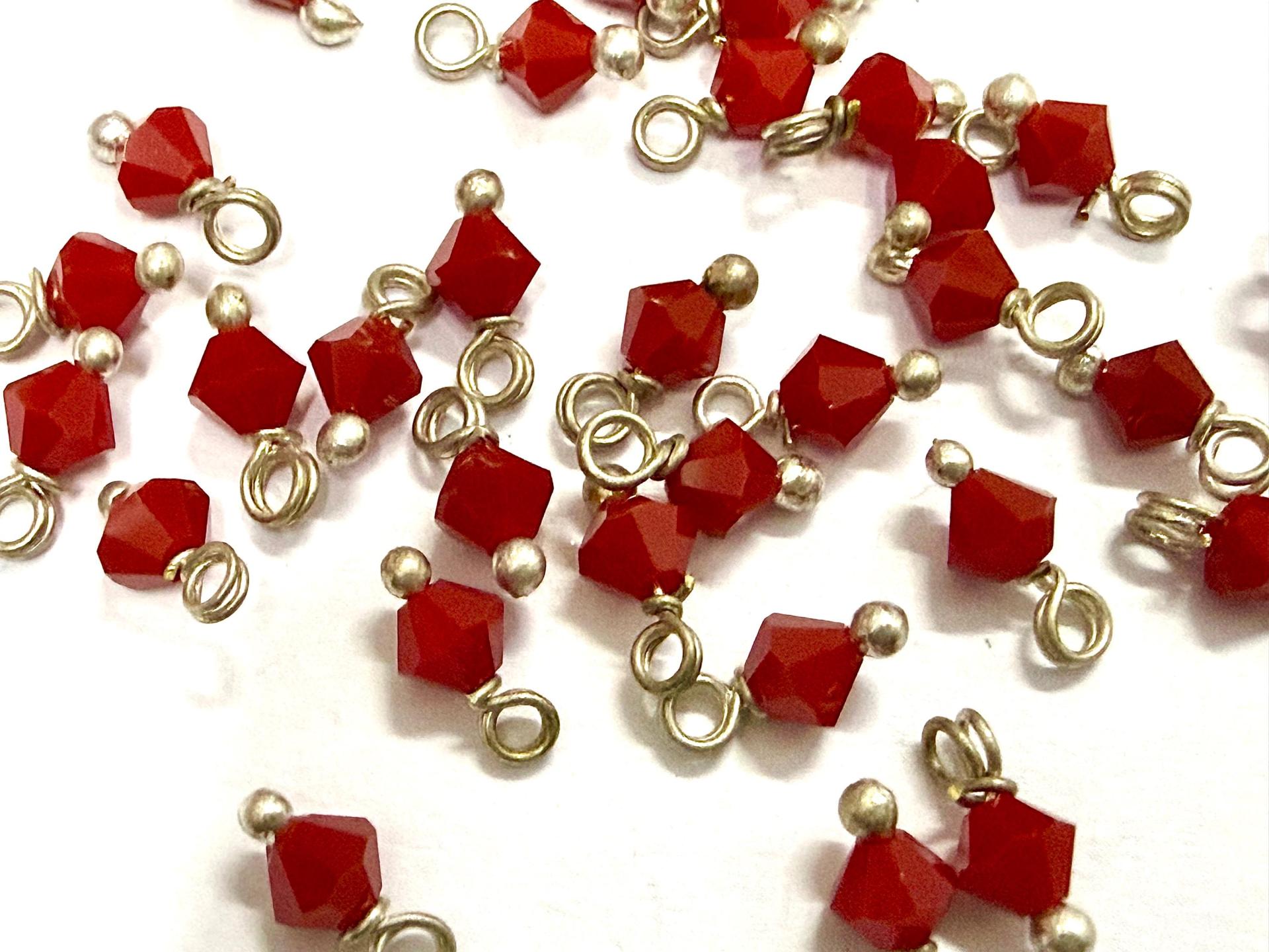 4mm Swarovski Dark Coral Red crystal dangles in Sterling Silver wire wrapped- charms- drops- jewelry making 36/72/144/432/1000Pieces