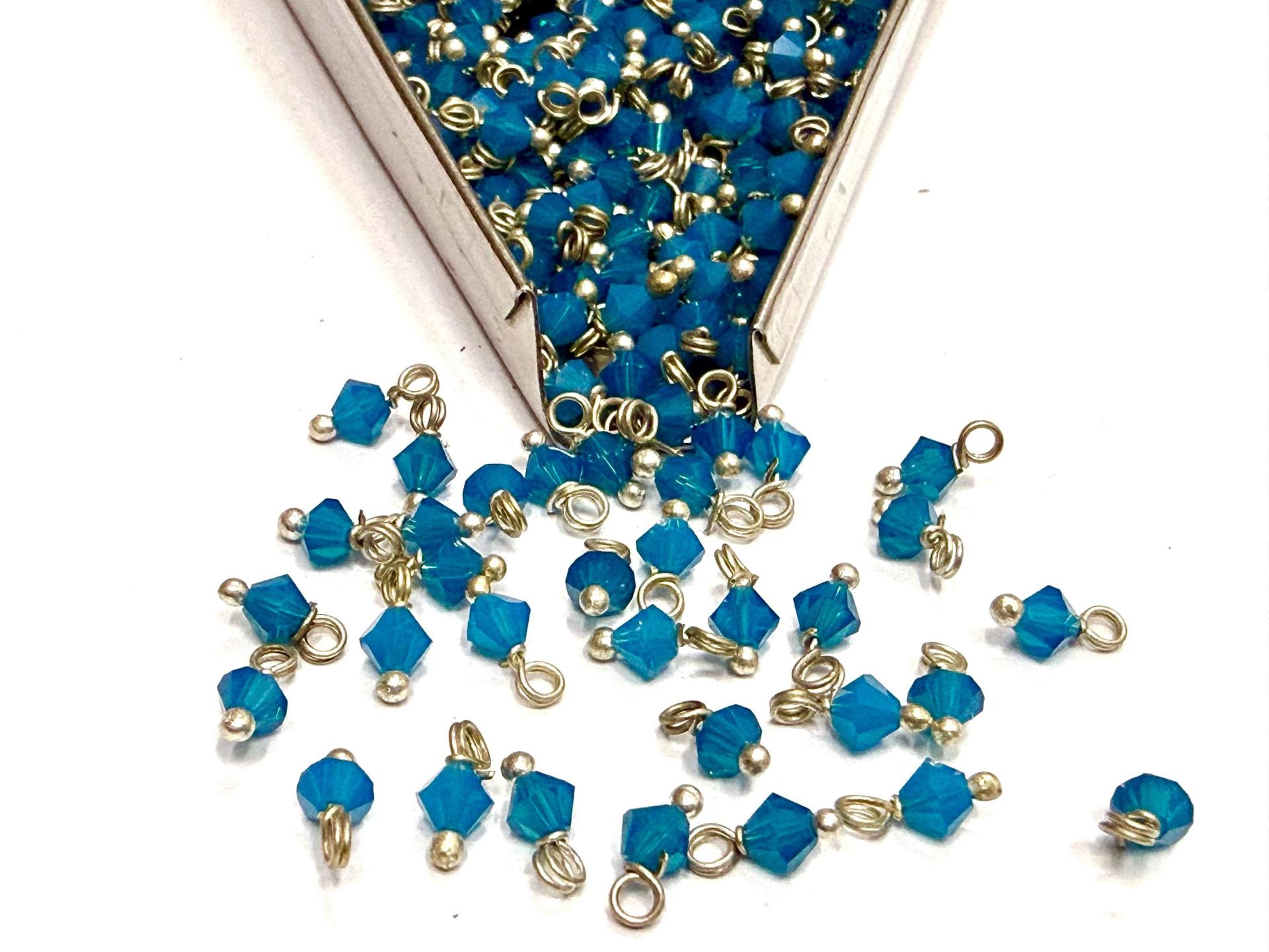 4mm Swarovski Caribbean Blue Opal crystal dangles in Sterling Silver wire wrapped- charms- drops- jewelry making 36/72/144/432/1000Pieces