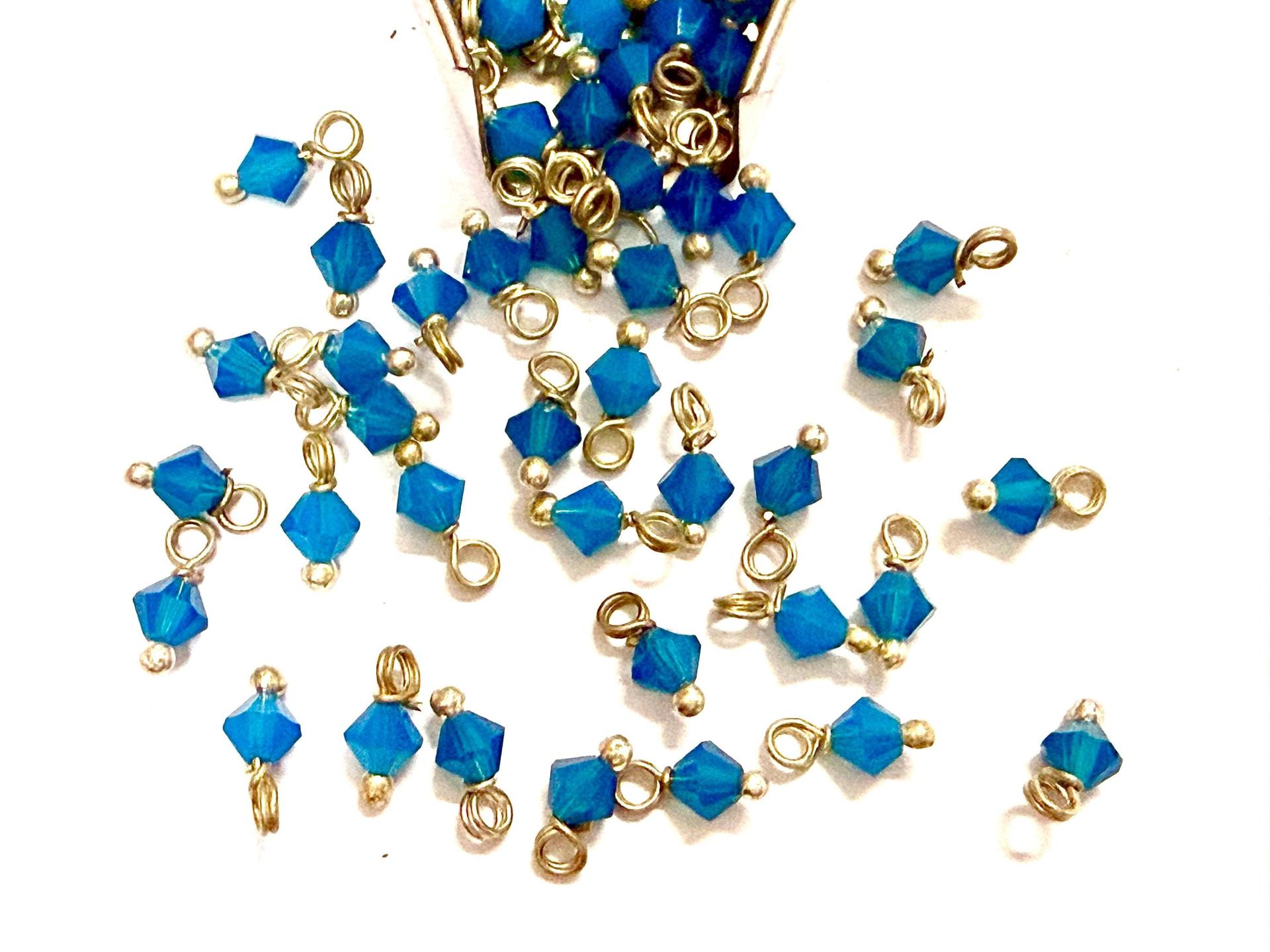 4mm Swarovski Caribbean Blue Opal crystal dangles in Sterling Silver wire wrapped- charms- drops- jewelry making 36/72/144/432/1000Pieces