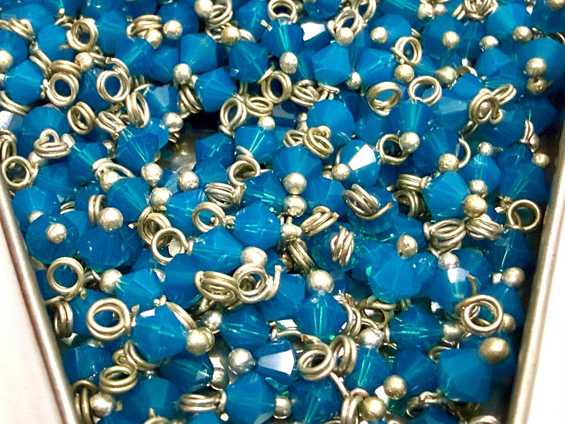 4mm Swarovski Caribbean Blue Opal crystal dangles in Sterling Silver wire wrapped- charms- drops- jewelry making 36/72/144/432/1000Pieces