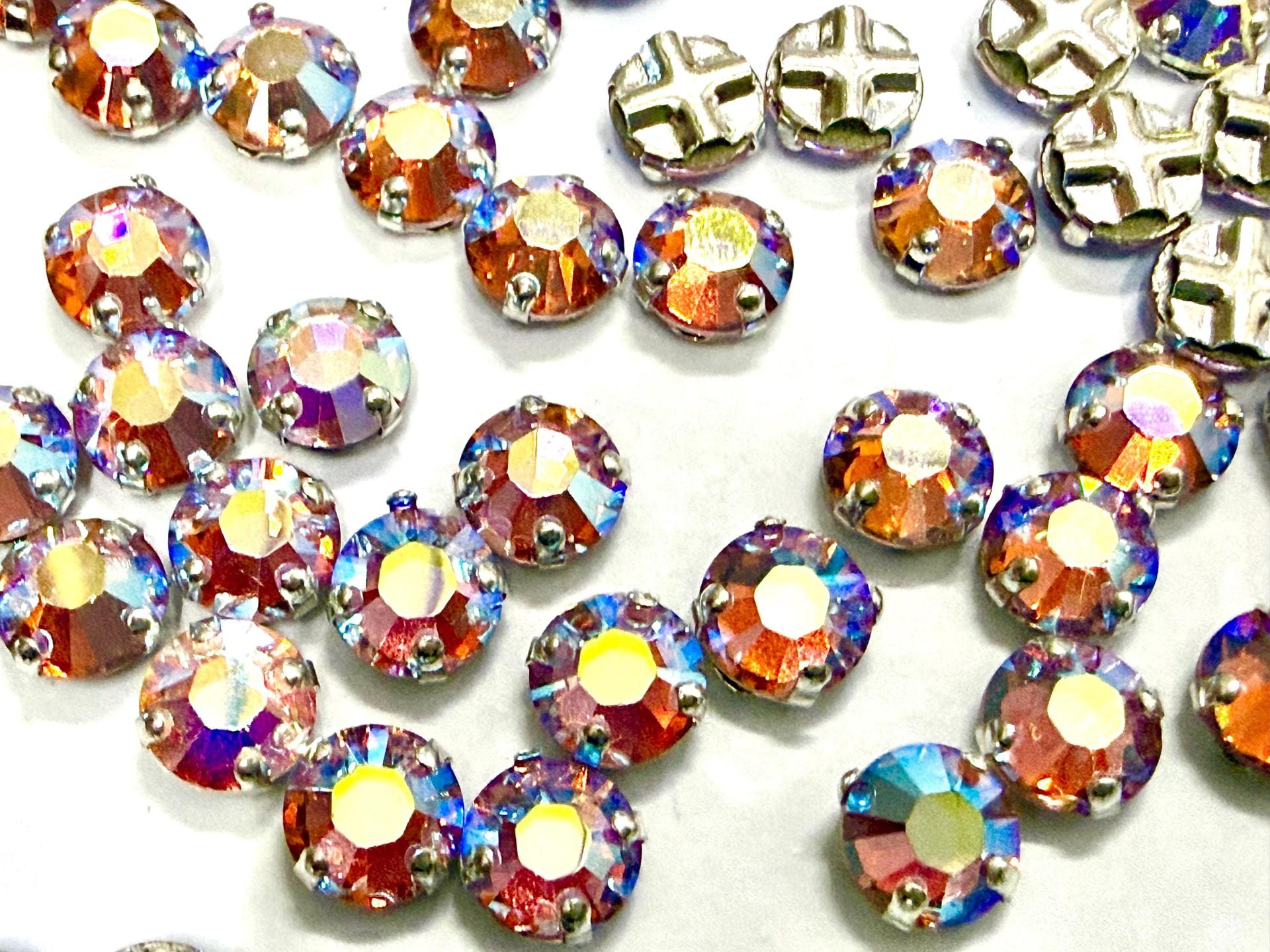 Vintage Swarovski Crystal Light Peach AB Rose Montees, 30ss Silver Plated Setting