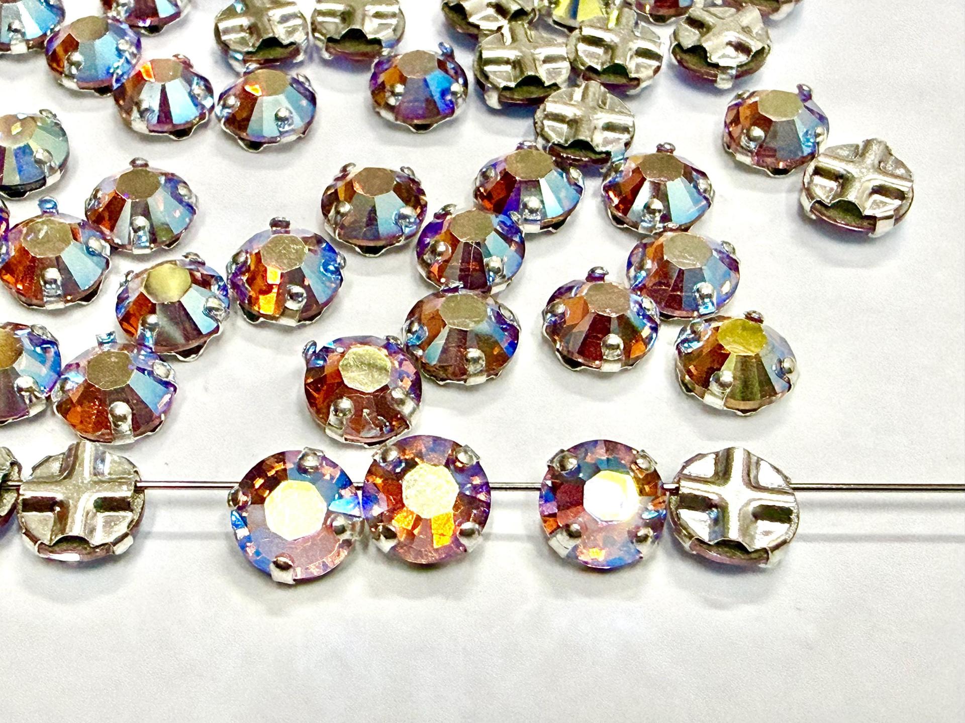 Vintage Swarovski Crystal Light Peach AB Rose Montees, 30ss Silver Plated Setting