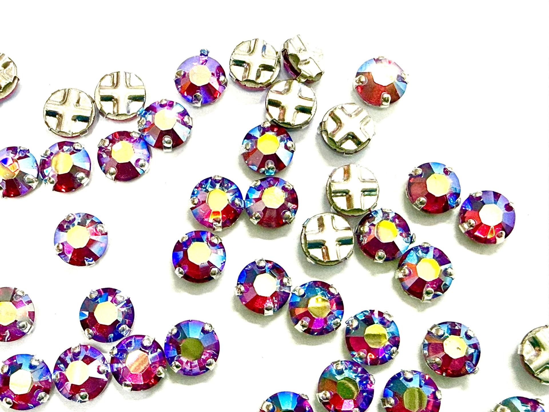 Vintage Swarovski Crystal Light Siam AB Rose Montees, 30ss Silver Plated Setting