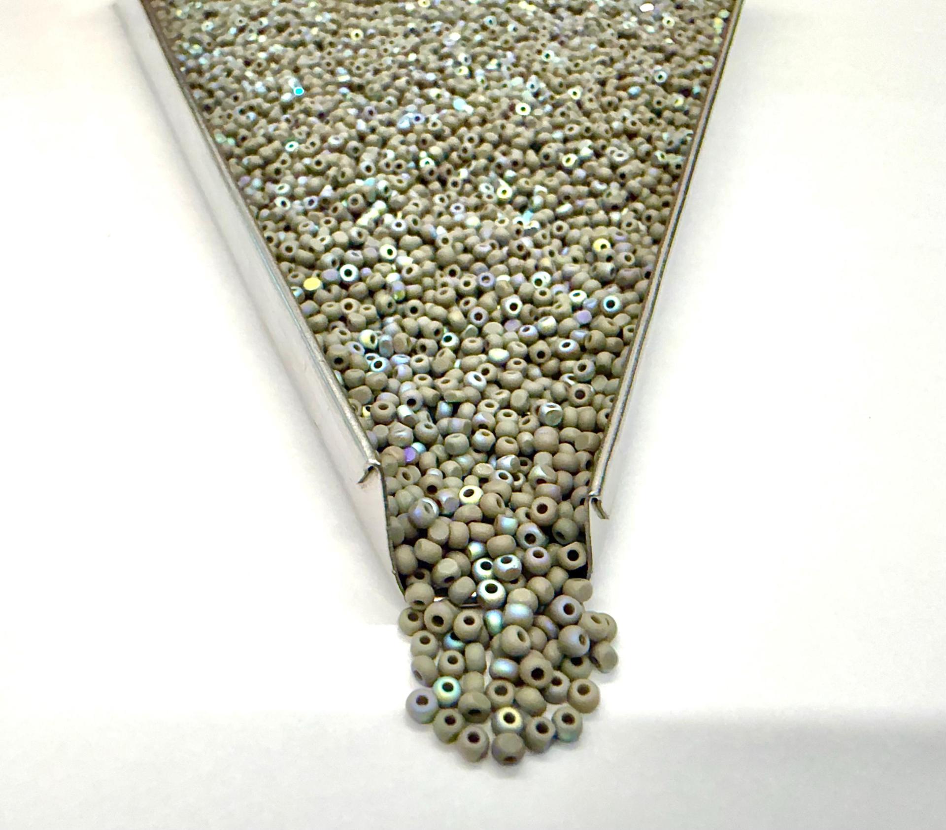 Patina Matt Opaque Grey Aurore Boreale Charlotte Cut Beads, 11/0 Size