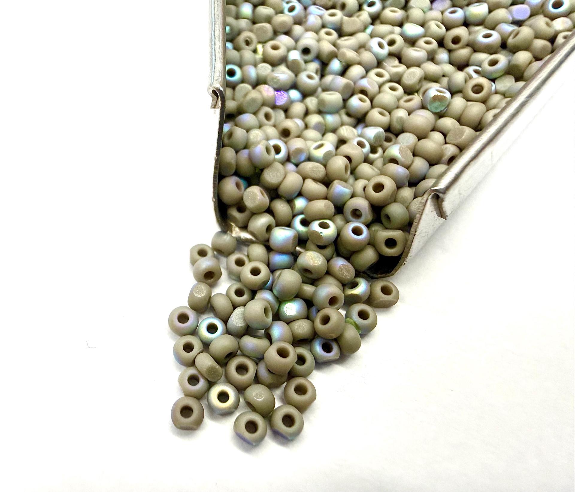 Patina Matt Opaque Grey Aurore Boreale Charlotte Cut Beads, 11/0 Size