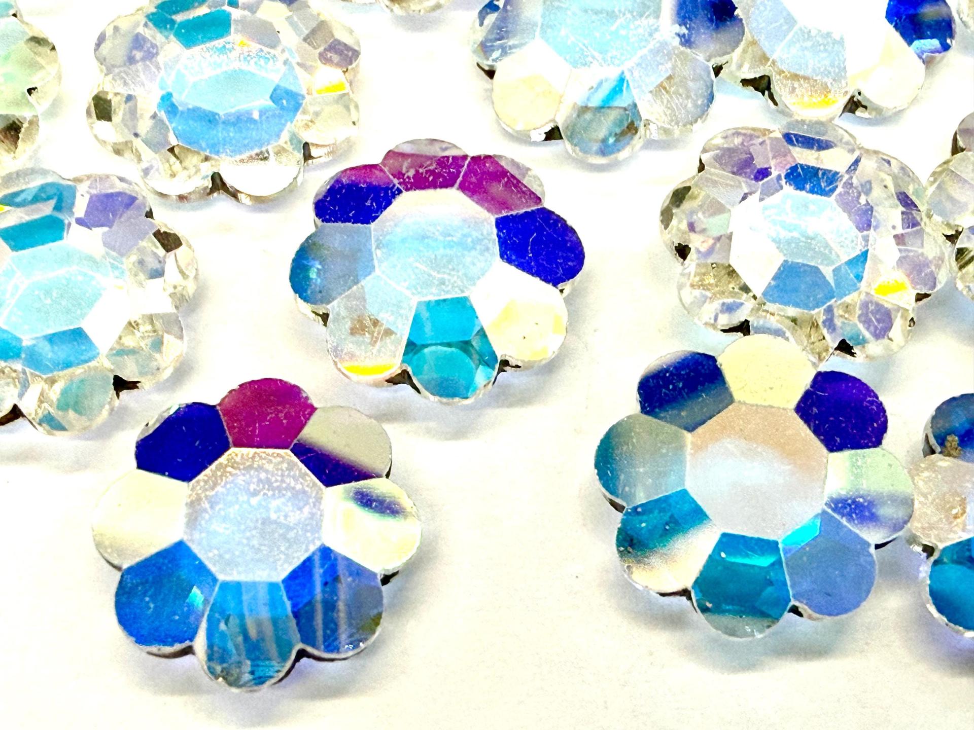 Vintage Swarovski Flower Rhinestones,  Crystal Aurore Boreale Unfoiled (14mm)