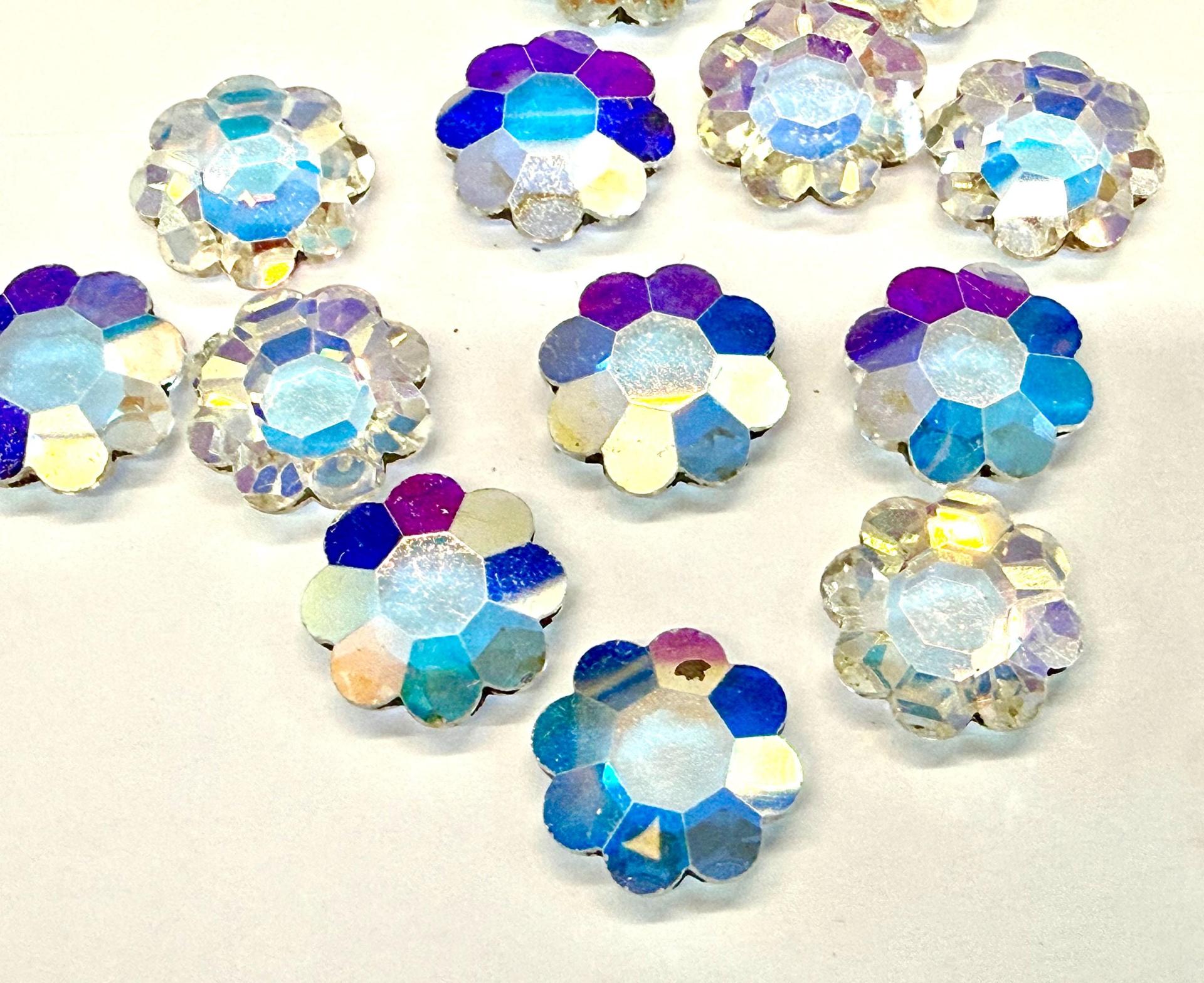 Vintage Swarovski Flower Rhinestones,  Crystal Aurore Boreale Unfoiled (14mm)