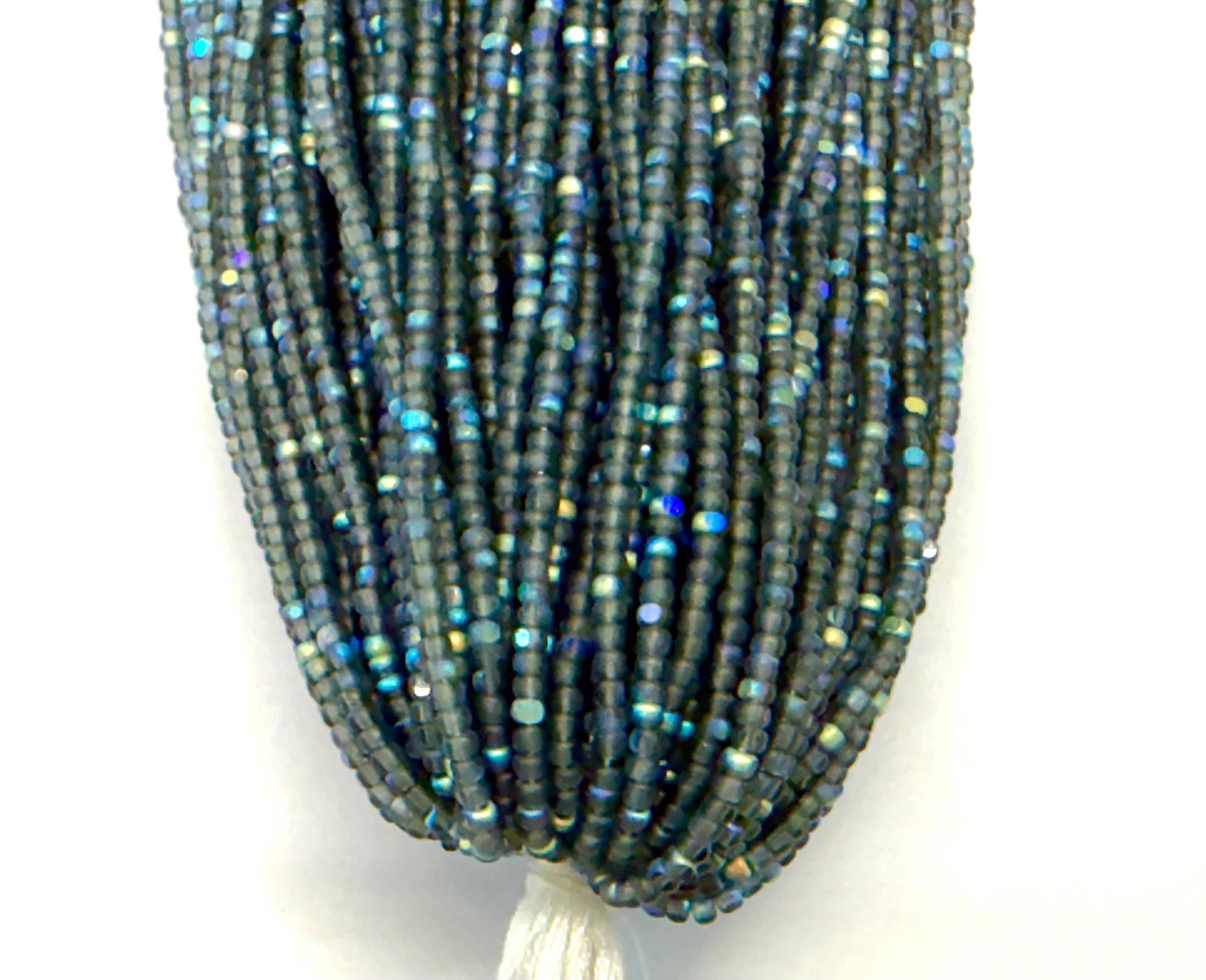 Charlotte Cut Seed Beads 11/0, Patina Matt Black Diamond Aurore Boreale