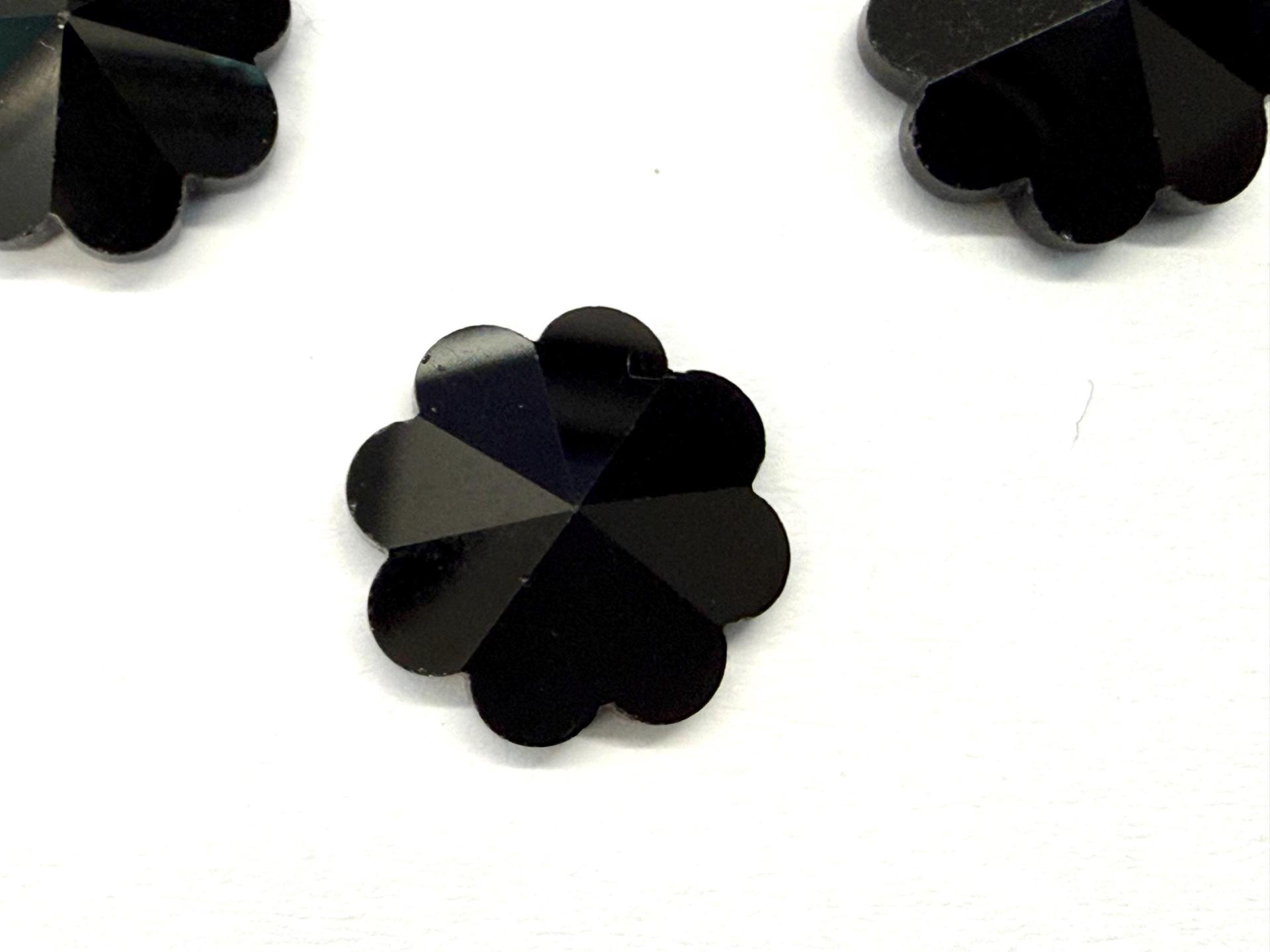 14mm Vintage Swarovski Crystal Flower, Jet , unfoiled Flat Back