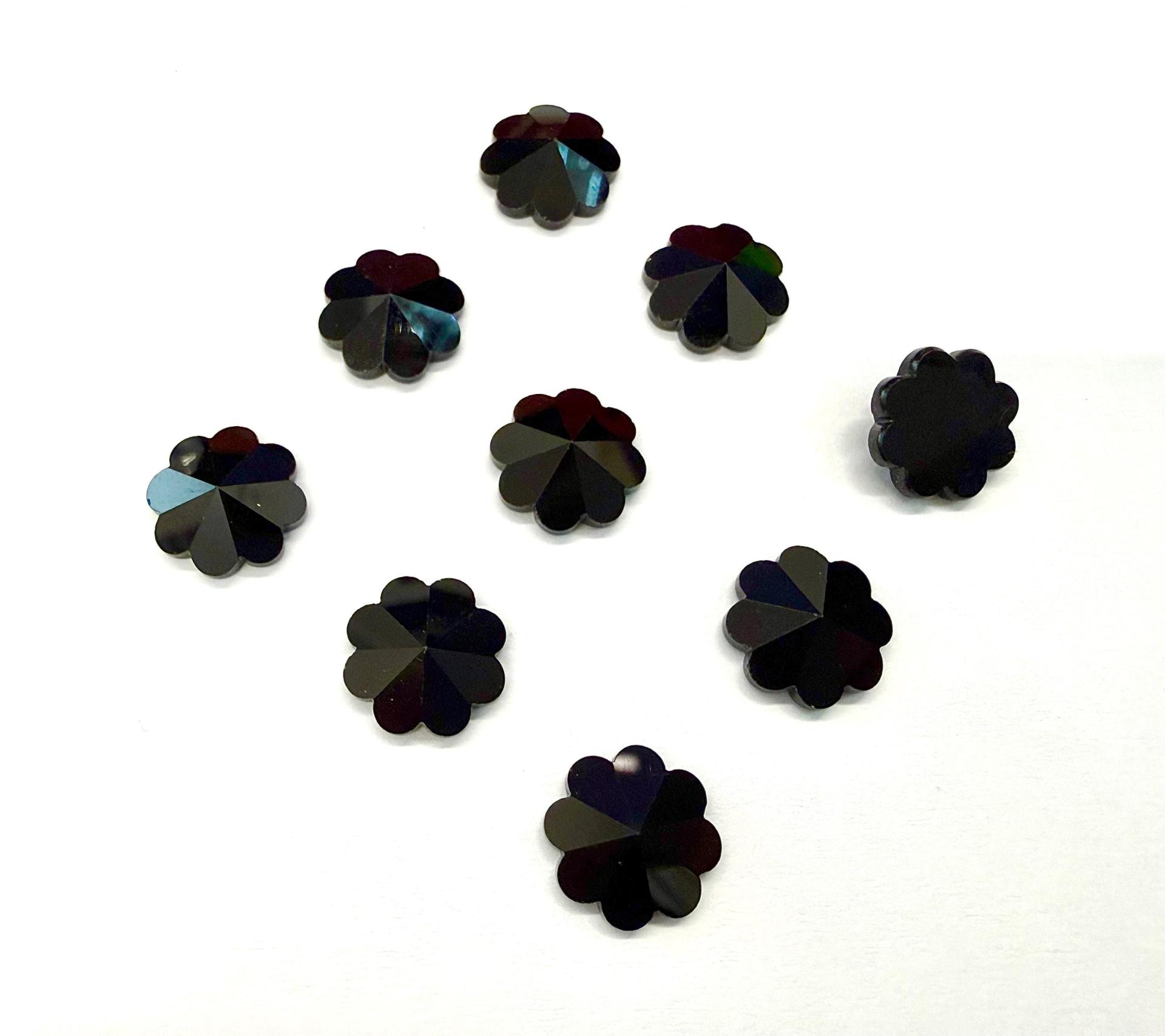 14mm Vintage Swarovski Crystal Flower, Jet , unfoiled Flat Back