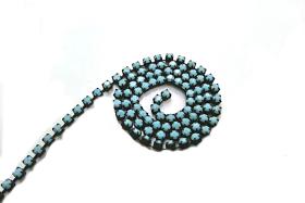 6 SS Rhinestone Chain Vintage Glass Pressed Chatons Opaque Turquoise (2mm) 1/2/5/15 Meters embroidery materials, craft vintage findings