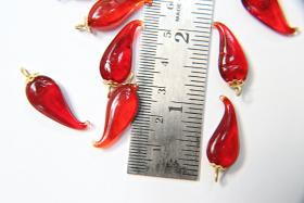 Vintage styled Chili Handmade Dangle in glass 25 mm long in Red Transparent (6 pieces)