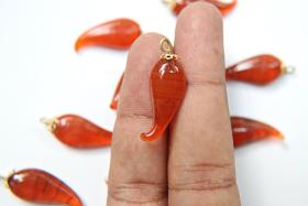 Vintage styled Chili Handmade Dangle in glass 25 mm long in Opal Saddle Brown (6 pieces)