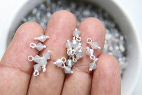 4mm Swarovski Light Grey Opal crystal dangles in Sterling Silver wire wrapped- charms- drops- jewelry making 36/72/144/432/1000Pieces