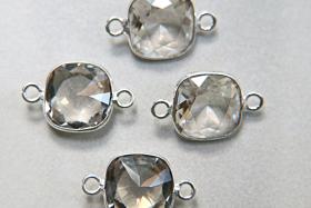 Swarovski 4470, Crystal Satin Unfoiled Faceted Square Fancy Stone 12MM in 2 Loop Sterling Silver Settings 1/6/12 Pieces