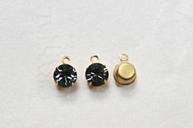 Swarovski 6mm Round setting drop one loop in Black Diamond (215) 28ss 12/24/100/500 Pieces jewelry supplies in Brass/Vintage Black vintage