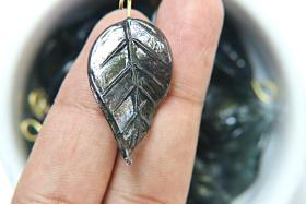 Iridescent Graphite Glass Leaf Drop Beads With Embedded Loop 35 x 17 MM Charms 6/30 pieces