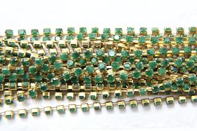 10 SS Rhinestone Chain Vintage Glass Pressed Chatons Light Emerald Opaque 2.8 mm 1/2/5/15 Meters vintage findings, strass chains, craft
