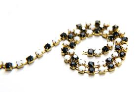 12 SS Rhinestone Chain Vintage Glass Black & White in Brass Settings 3mm 1/2/5/15 Meters